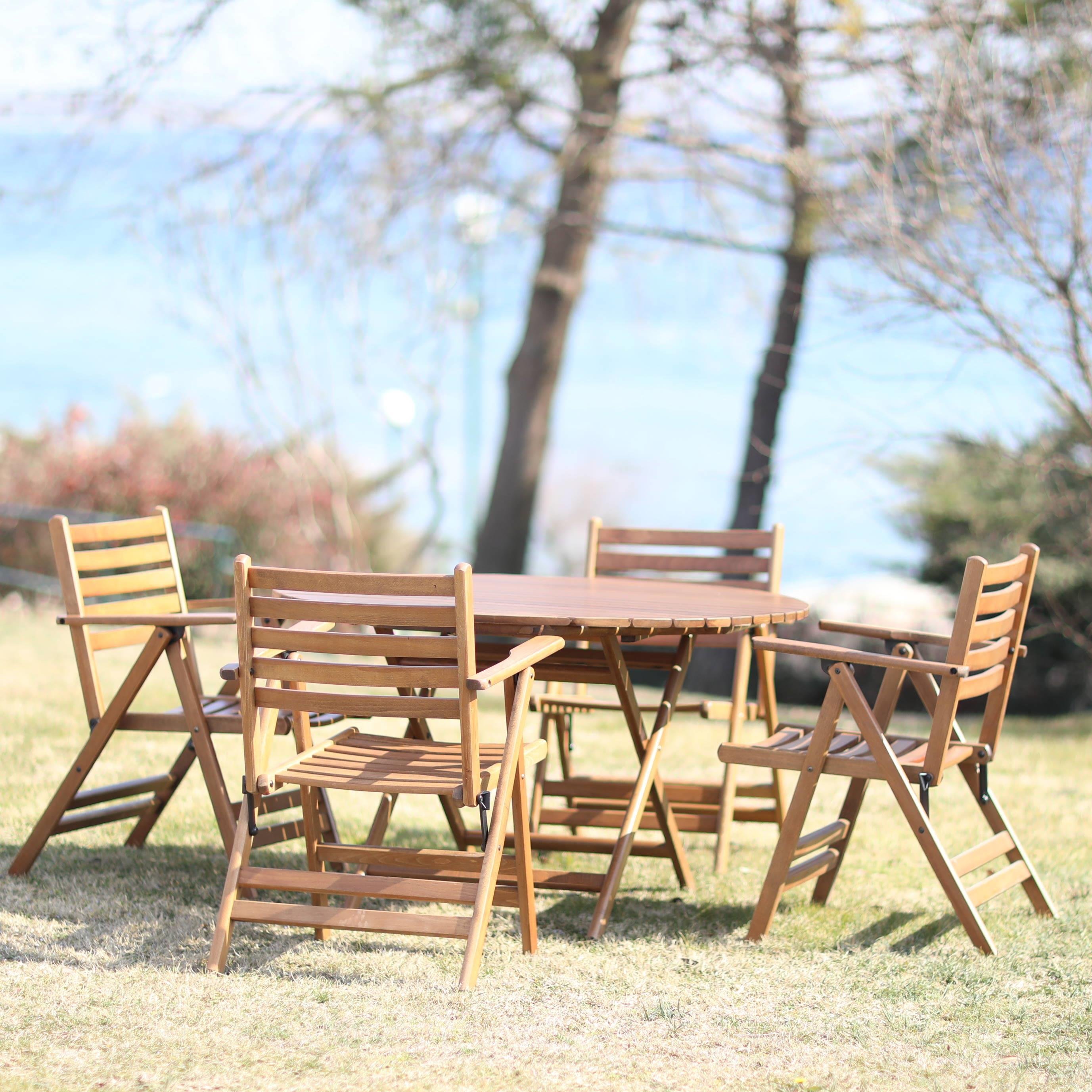 Antalya Katlanır Ahşap Masa Sandalye Takımları - 2 ve 4 Kişilik Yuvarlak Bahçe Balkon Set