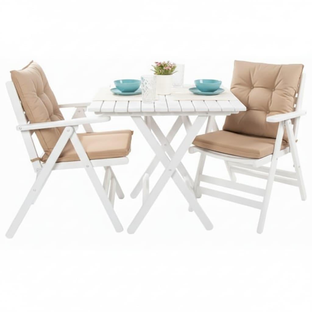 Antalya Kolçaklı Katlanır Sandalye Minderli Beyaz - Ahşap Bahçe Balkon Sandalyesi  (London Chair - White)