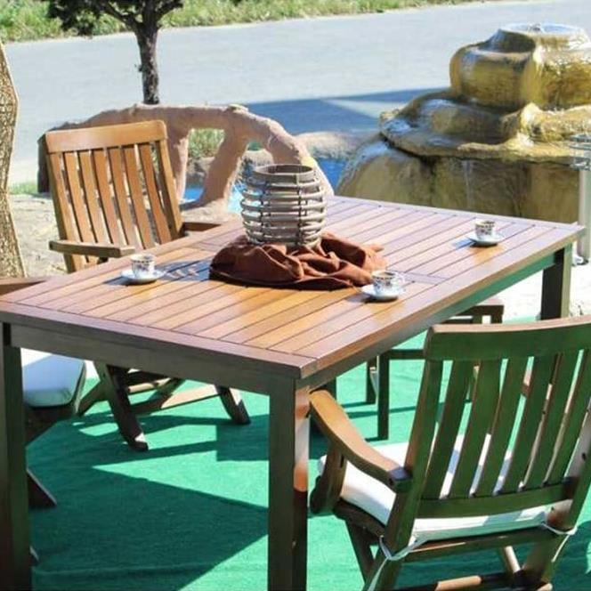 Bodrum Ahşap Masa - Dikdörtgen Ebatlar, Sabit Ayaklı Bahçe Balkon Masası
