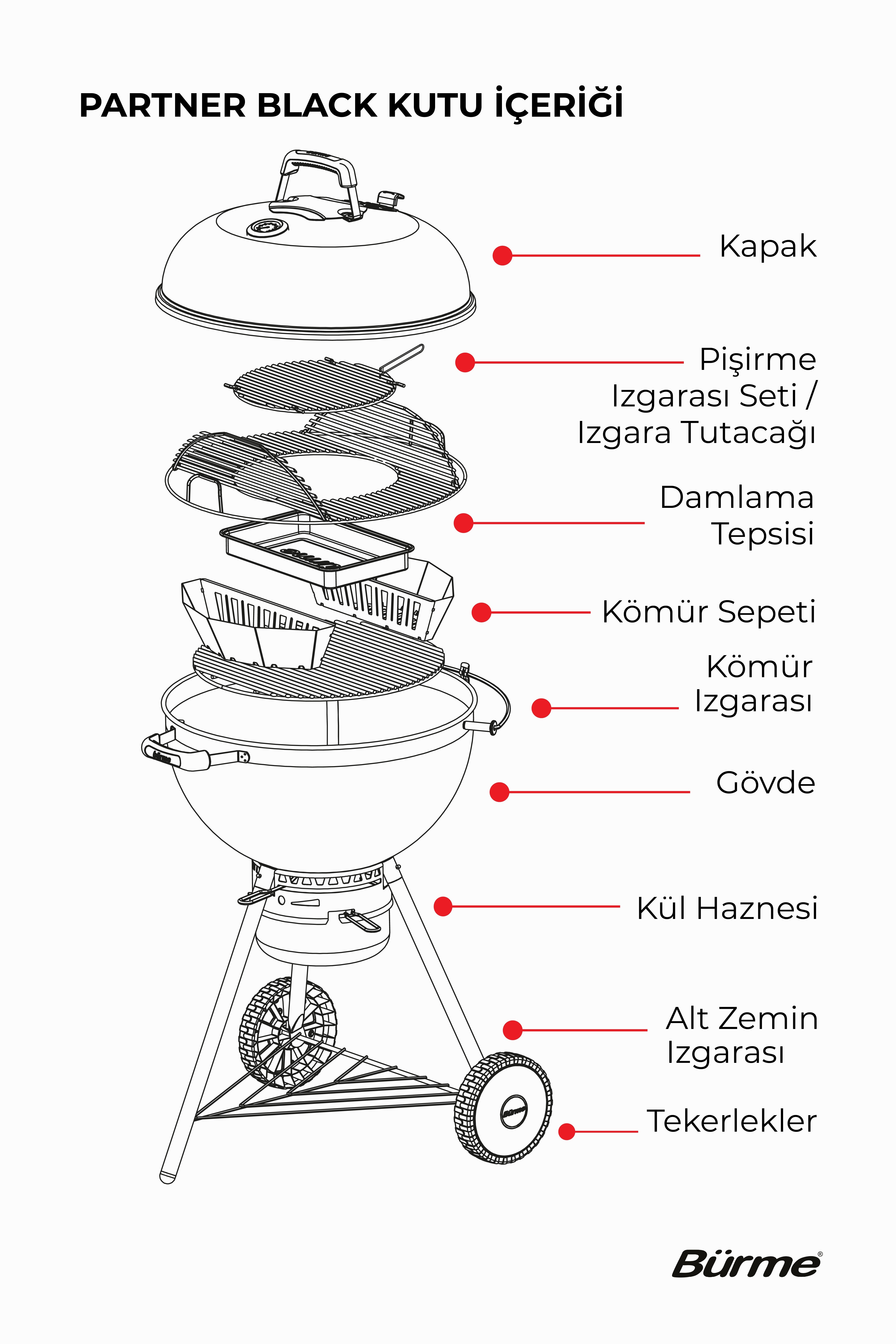 Bürme Partner 55.00 Black Profesyonel Kömürlü Barbekü