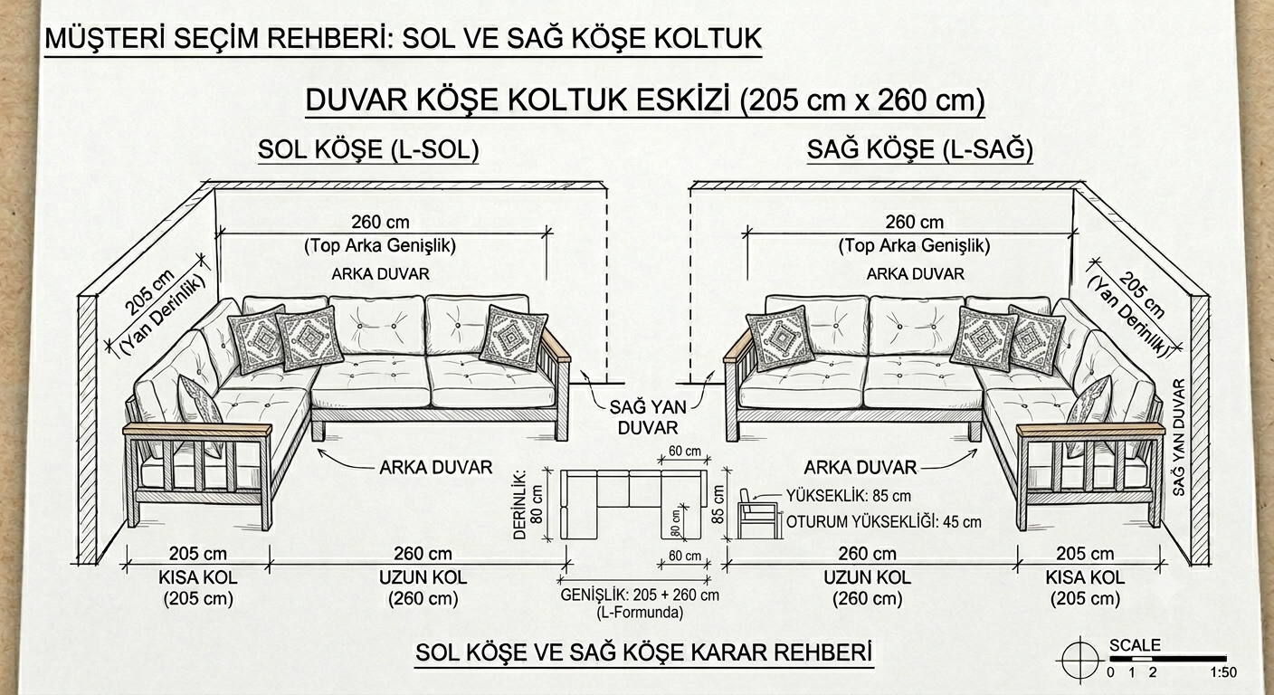 Çamlıca Alüminyum Köşe Koltuk Takımı : 205 +260 cm Koltuk + 75x130 cm Masa + 2 Puf