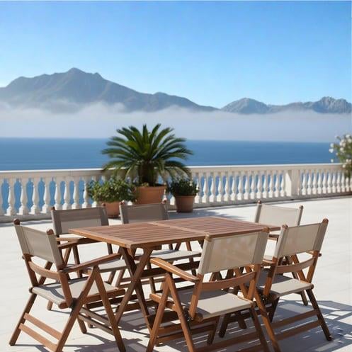 Fethiye Ahşap Masa Sandalye Takımları -4 Kişilik Katlanır Bahçe Balkon Set, PVCli