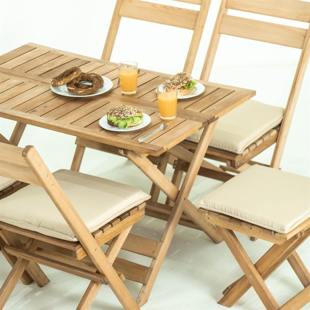 Flat Ahşap Bahçe Takımı: Masa +  Katlanır Sandalye Tabure Set