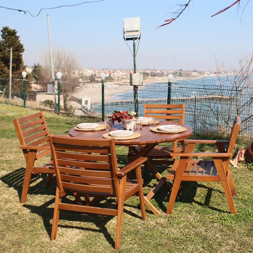 Heybeli Ahşap Bahçe Balkon Sandalyesi Düz Minderli