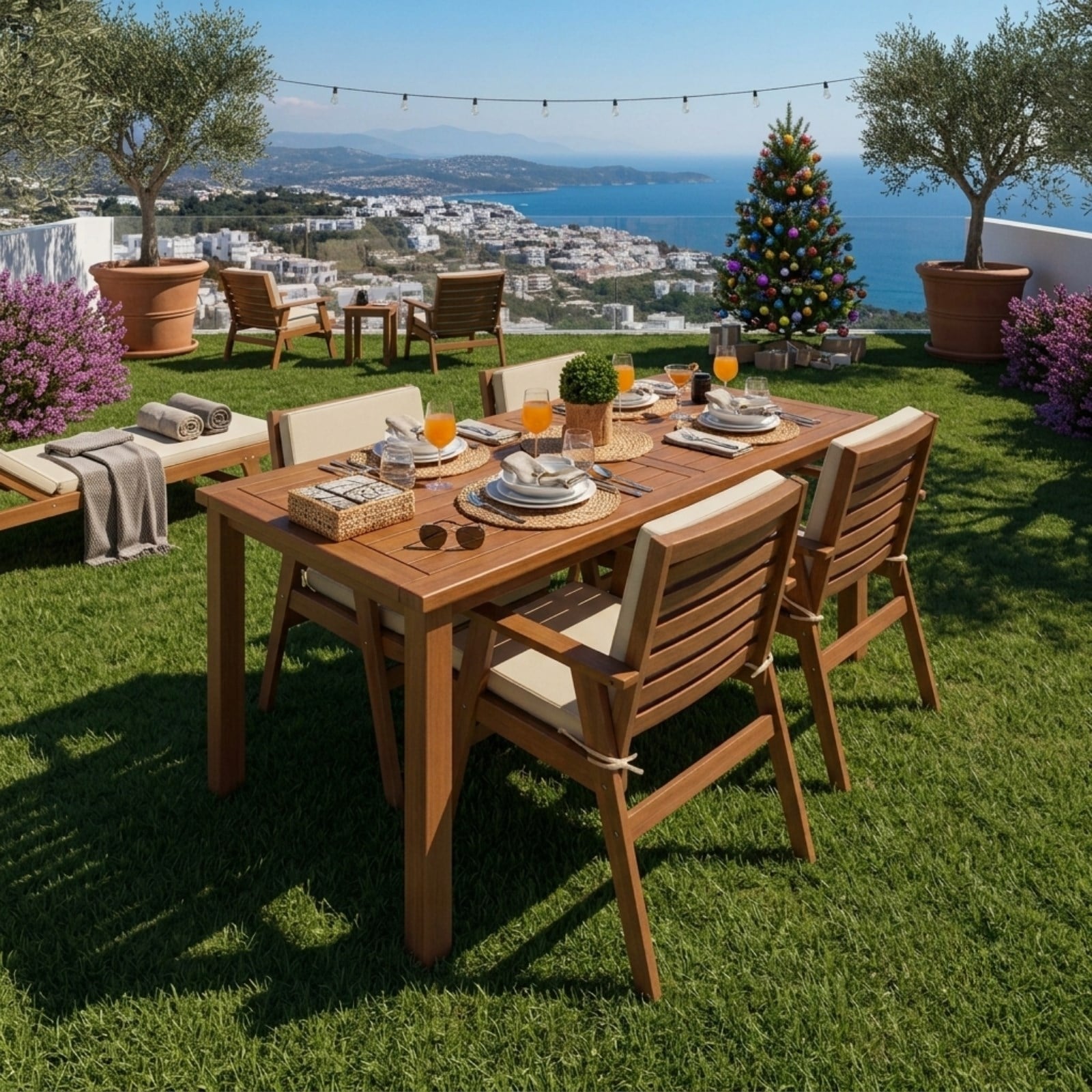 Heybeli S Lüks Ahşap Masa Sandalye Takımları -4 Kişilik Bahçe Balkon Set