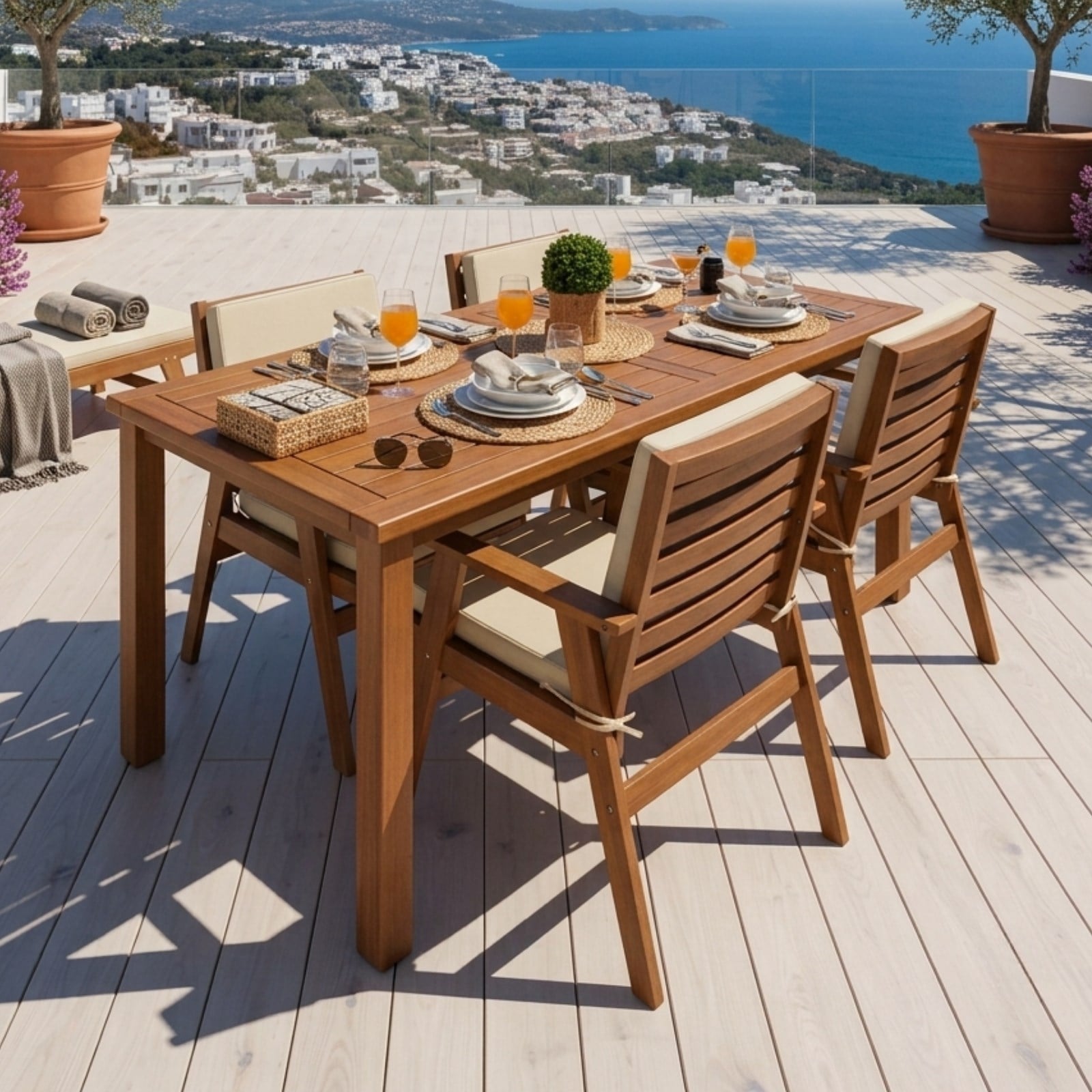 Heybeli S Lüks Ahşap Masa Sandalye Takımları -4 Kişilik Bahçe Balkon Set