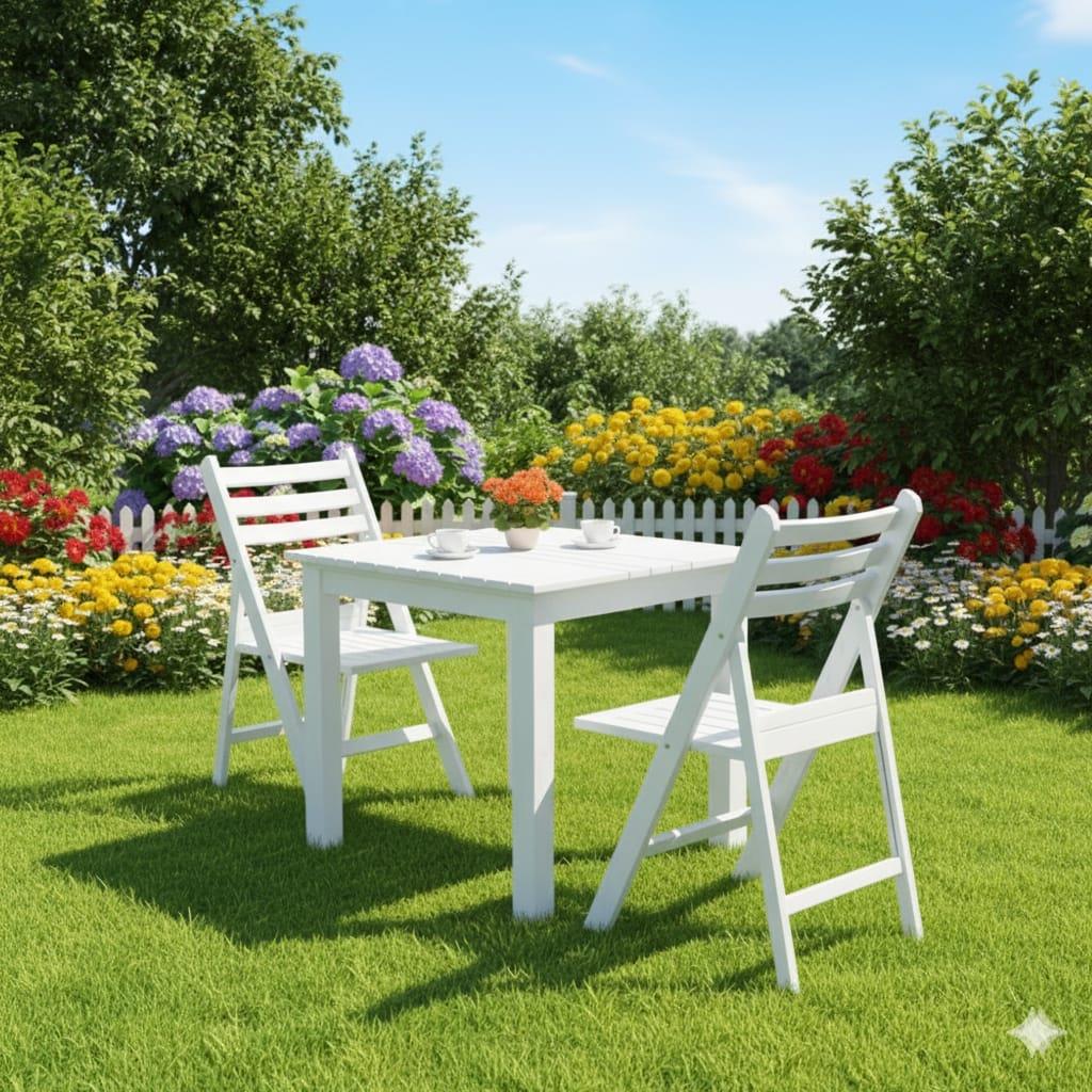 Kaş Ahşap Masa - Kare Ebatlar, Beyaz, Sabit Ayaklı Bahçe Balkon Masası