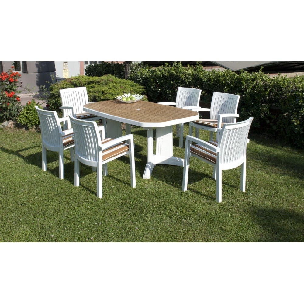Papatya Laguna X Neta Beyaz Masa Sandalye Takımı - 6 Kişilik Bahçe Balkon Set