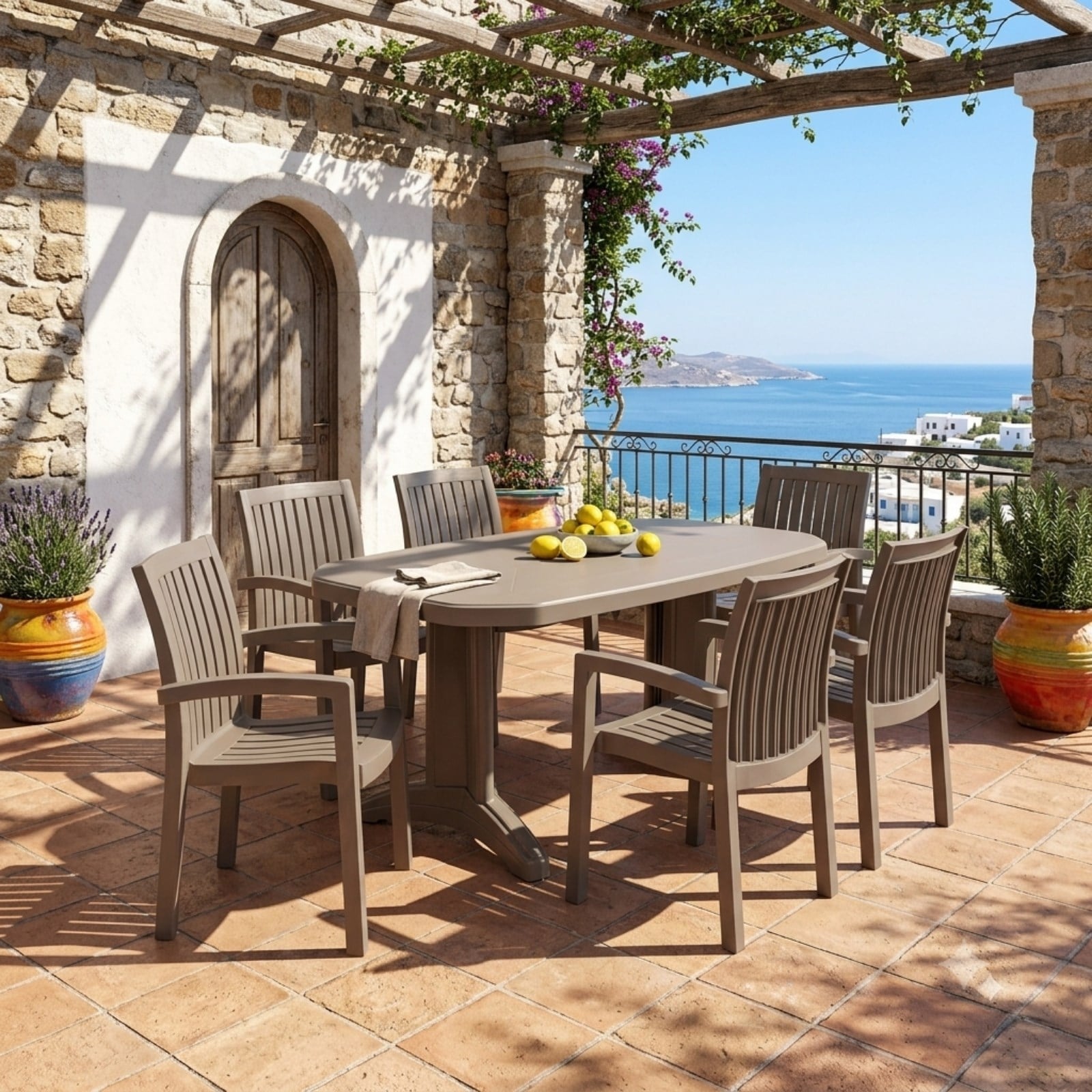 Papatya Laguna X Küllü Kahve Masa Sandalye Takımı - 6 Kişilik Bahçe Balkon Set