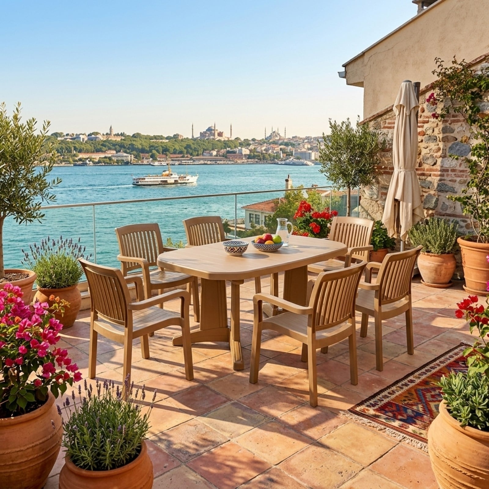 Papatya Laguna X Mistral Teak RenkMasa Sandalye Takımı - 6 Kişilik Bahçe Balkon Set