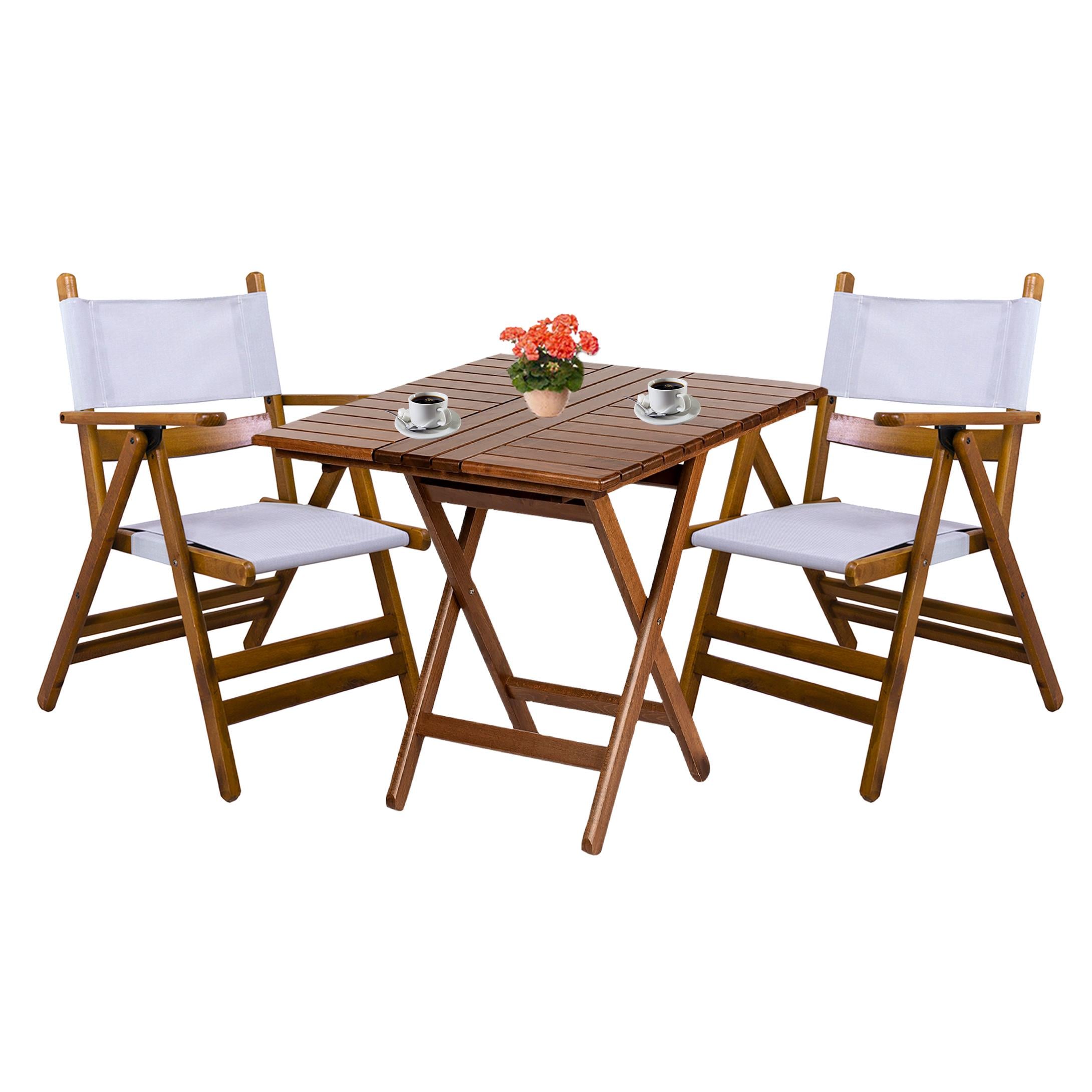 Marmaris Ahşap Masa Sandalye Takımları -2 Kişilik Katlanır Bahçe Balkon Set, PVCli