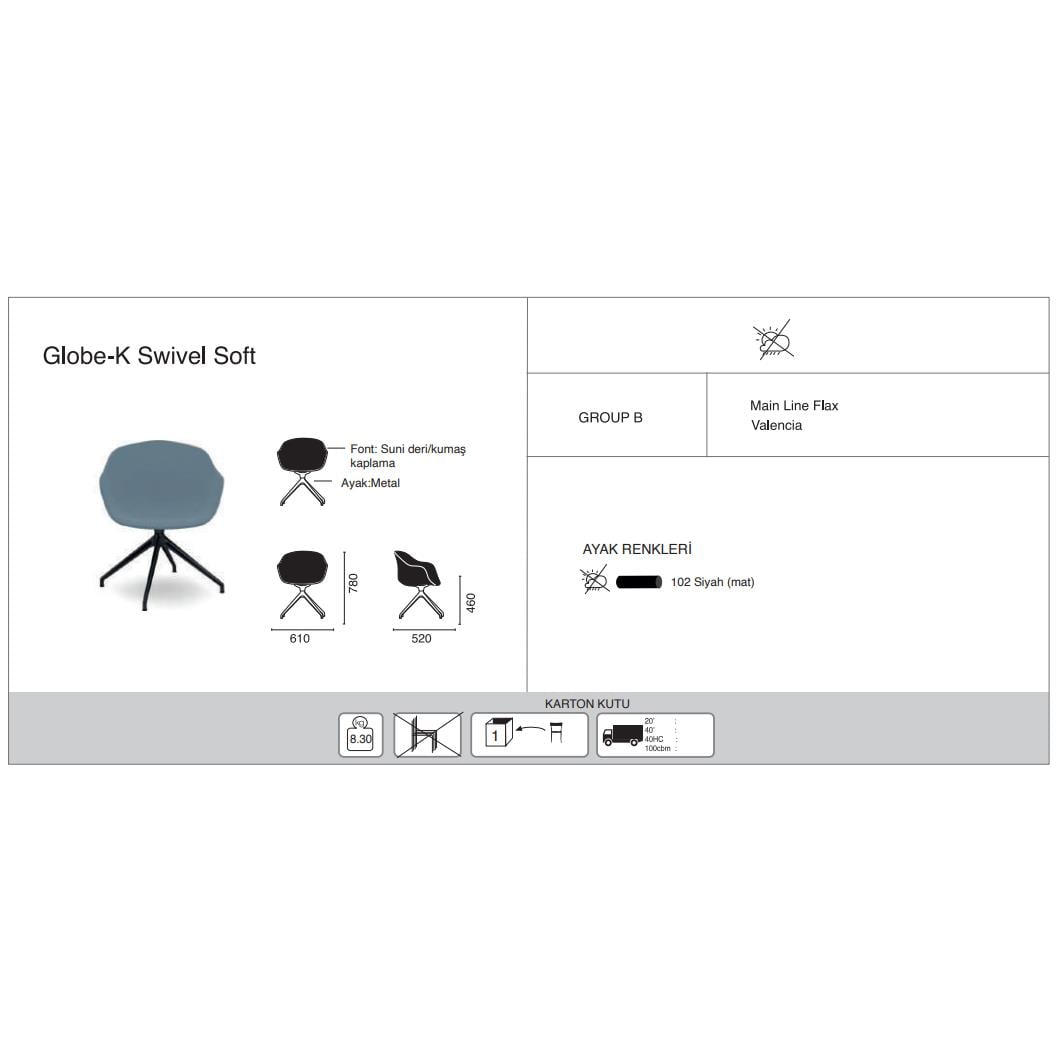Papatya Globe-K Swivel Soft Döner Koltuk | Metal Ayak - Kumaş Kaplama | Ev Ofis Koltuğu
