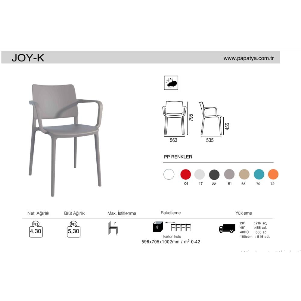 Papatya Joy-K Plastik Koltuk Bahçe, Mutfak, Balkon Sandalyesi
