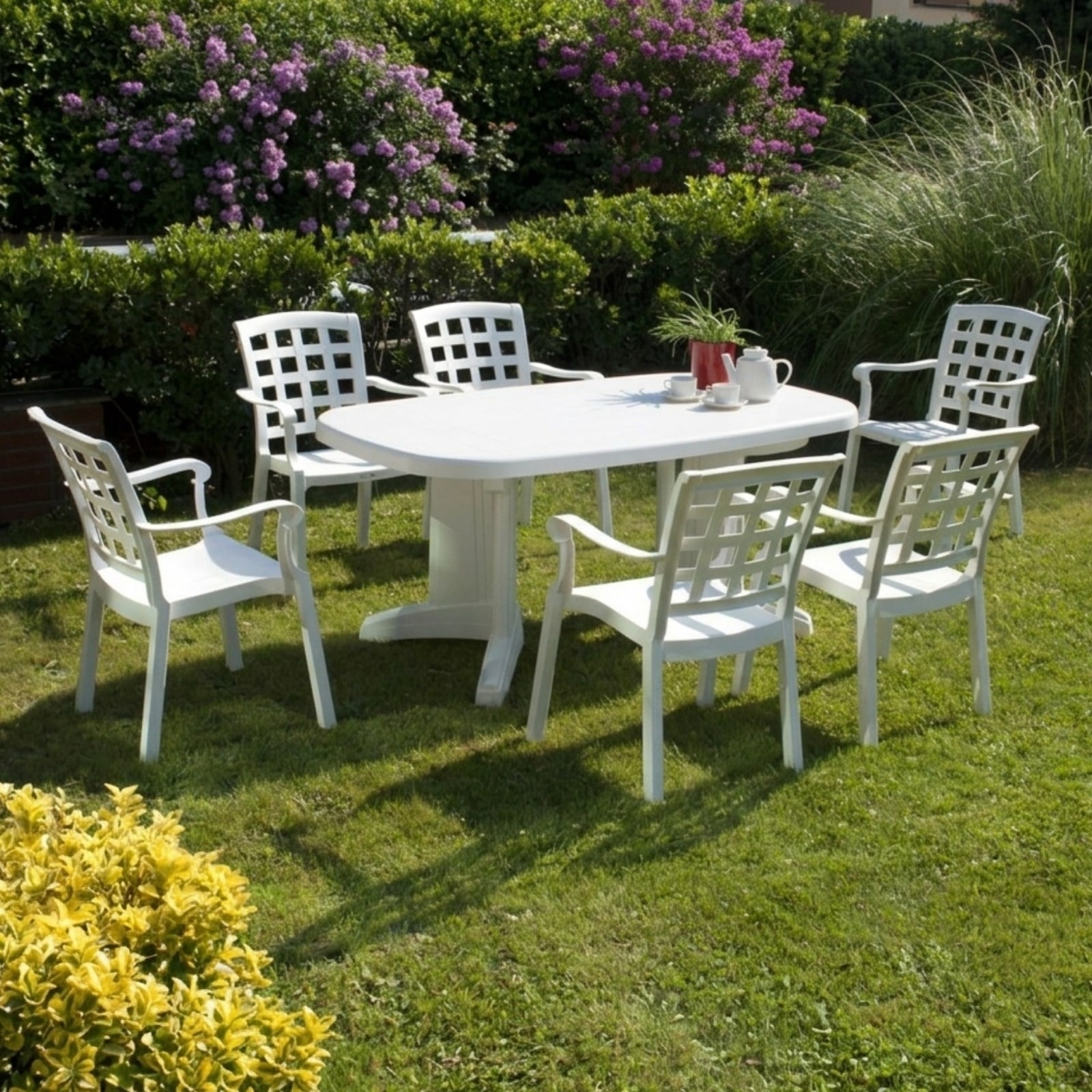 Papatya Laguna X Pasha Beyaz Masa Sandalye Takımı - 6 Kişilik Bahçe Balkon Set