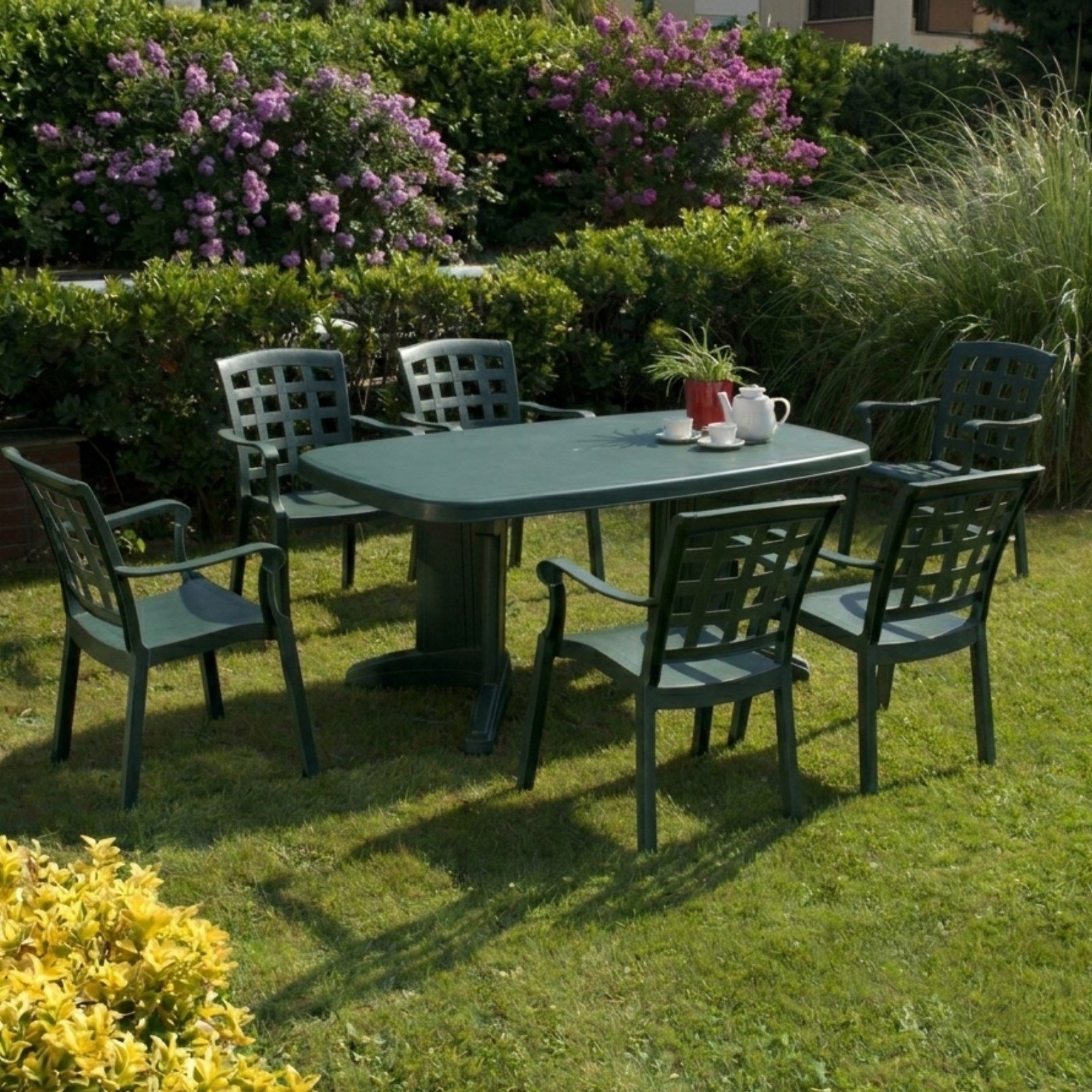 Papatya Laguna X Pasha Yeşil Masa Sandalye Takımı - 6 Kişilik Bahçe Balkon Set