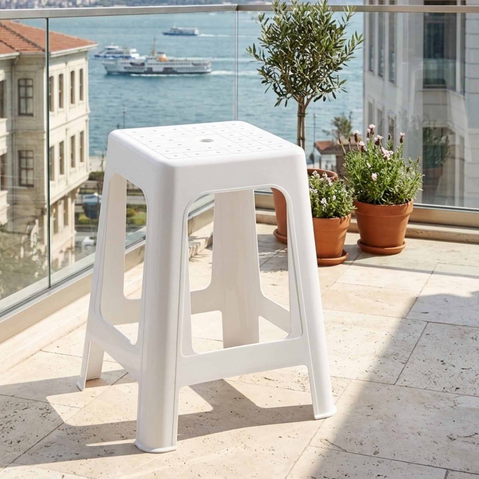 Papatya Mercan Plastik Tabure - Bahçe Balkon Taburesi
