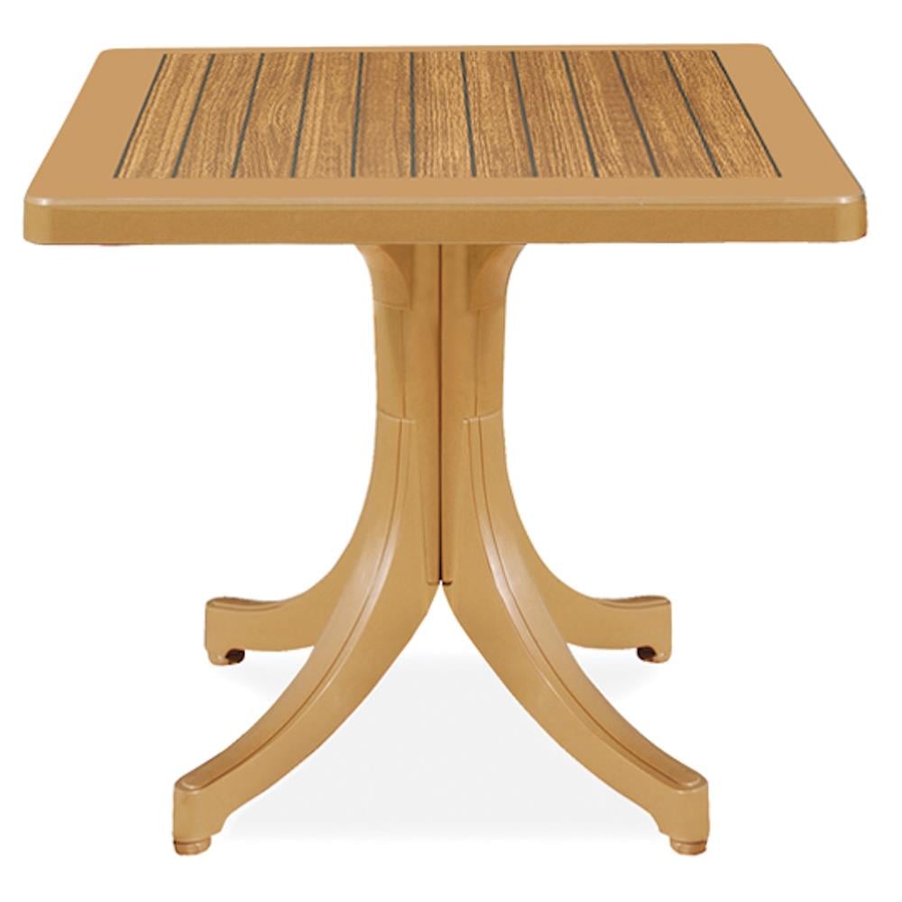 Papatya Pera Plastik Masa Teak Ahşap Desenli- 80x80 Kare Bahçe Balkon Masası