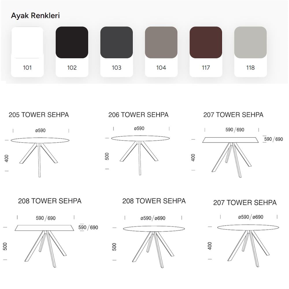 Papatya Tower Sehpa - Compact Tabla & Metal Ayak