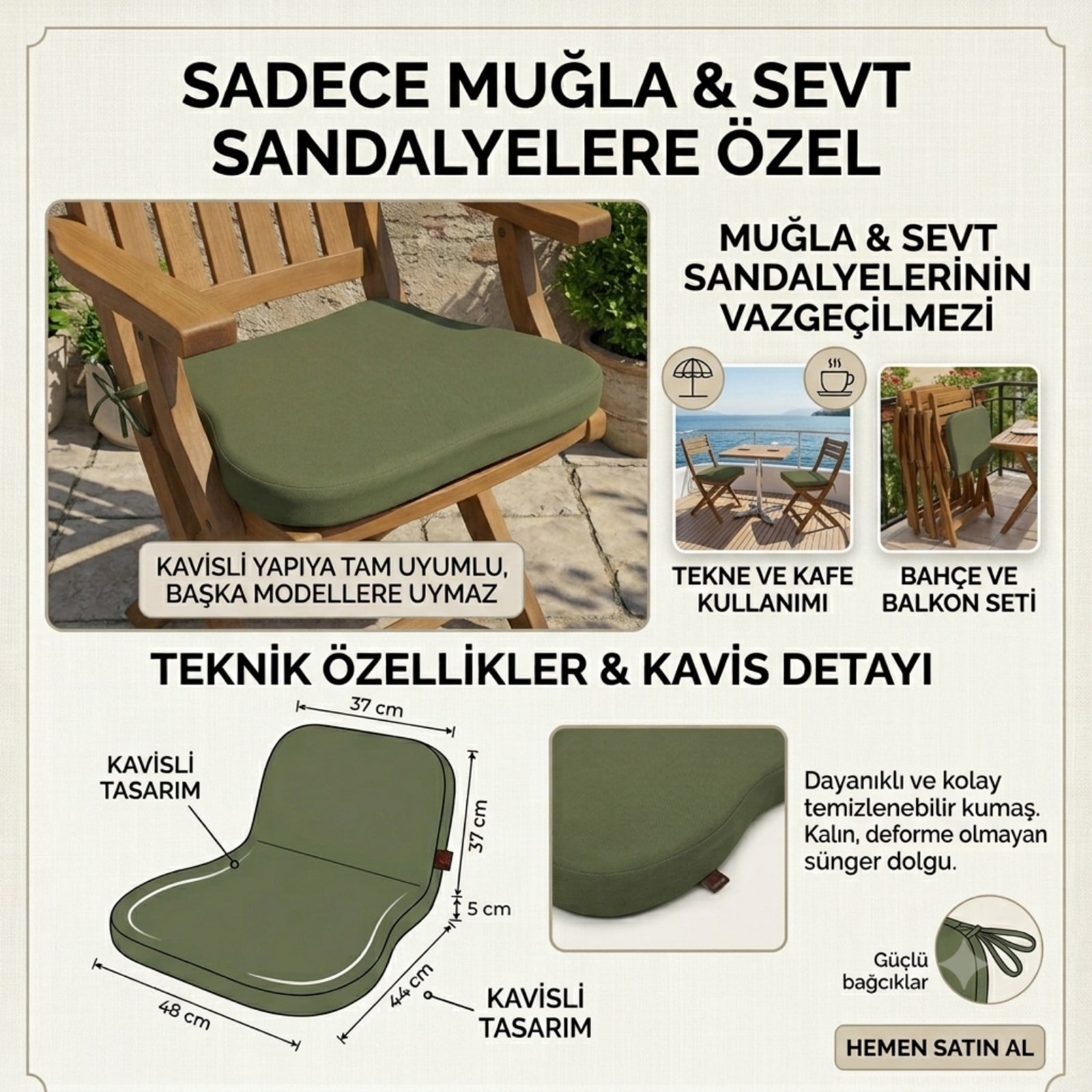 Sandalye Oturum Minderi 37-48x44x5 - Muğla, Sevt Uyumlu