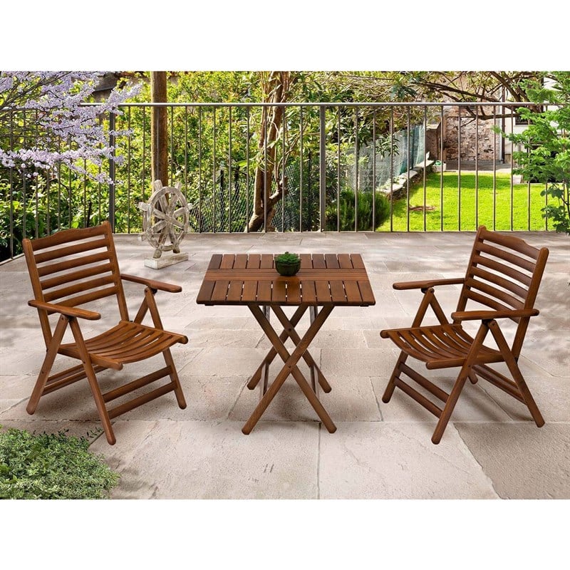 Ürgüp Katlanır Ahşap Bahçe Balkon Takımı: Kare Masa + 2 Sandalye Set