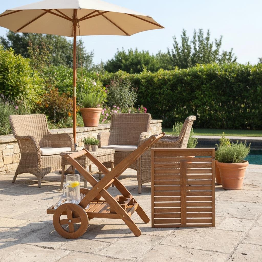 Wine Cart - Ahşap Servis Sunum Arabası