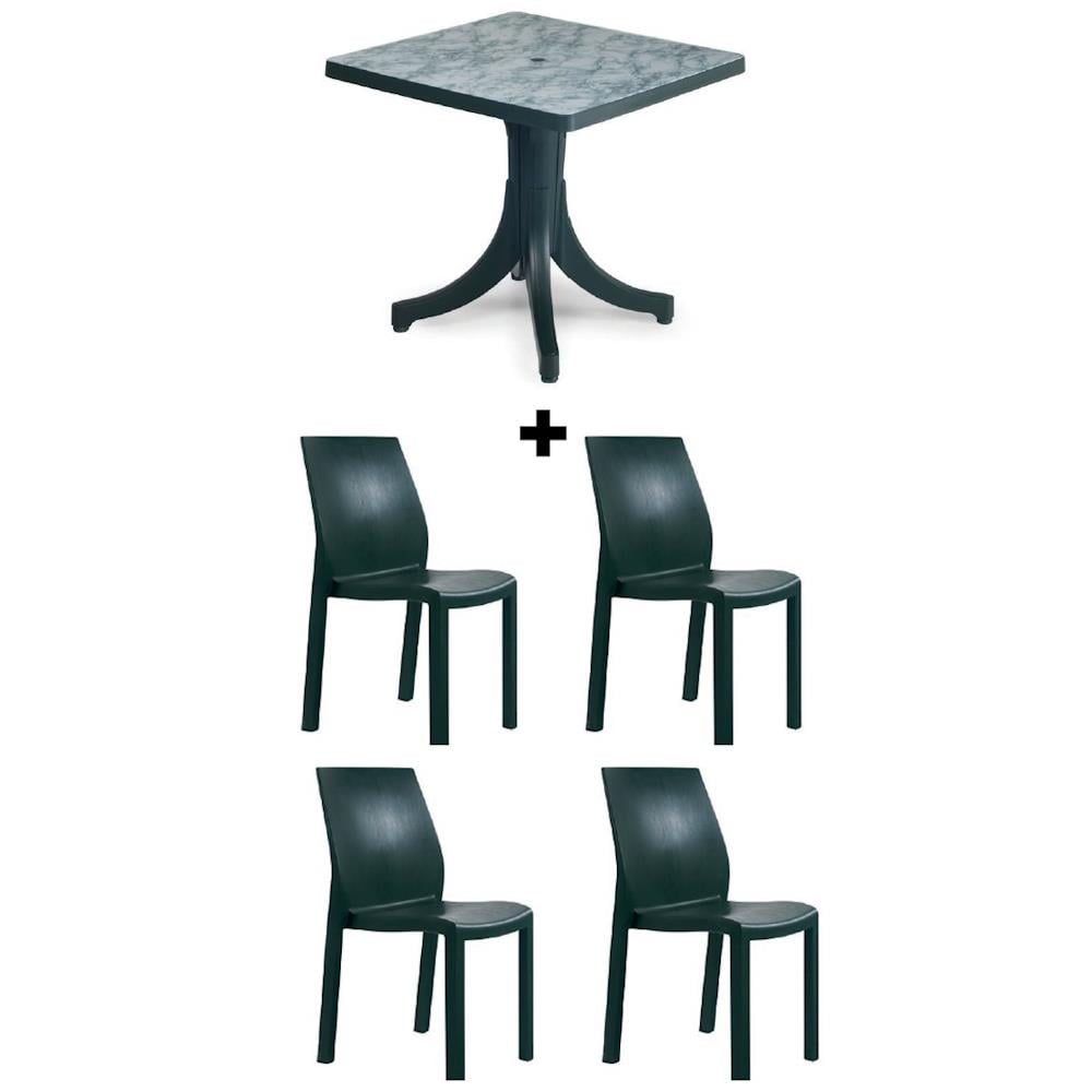 Yummy 80x80 Masa Sandalye Takımı Yeşil - 4 Kişilik Plastik Bahçe Balkon Teras Set
