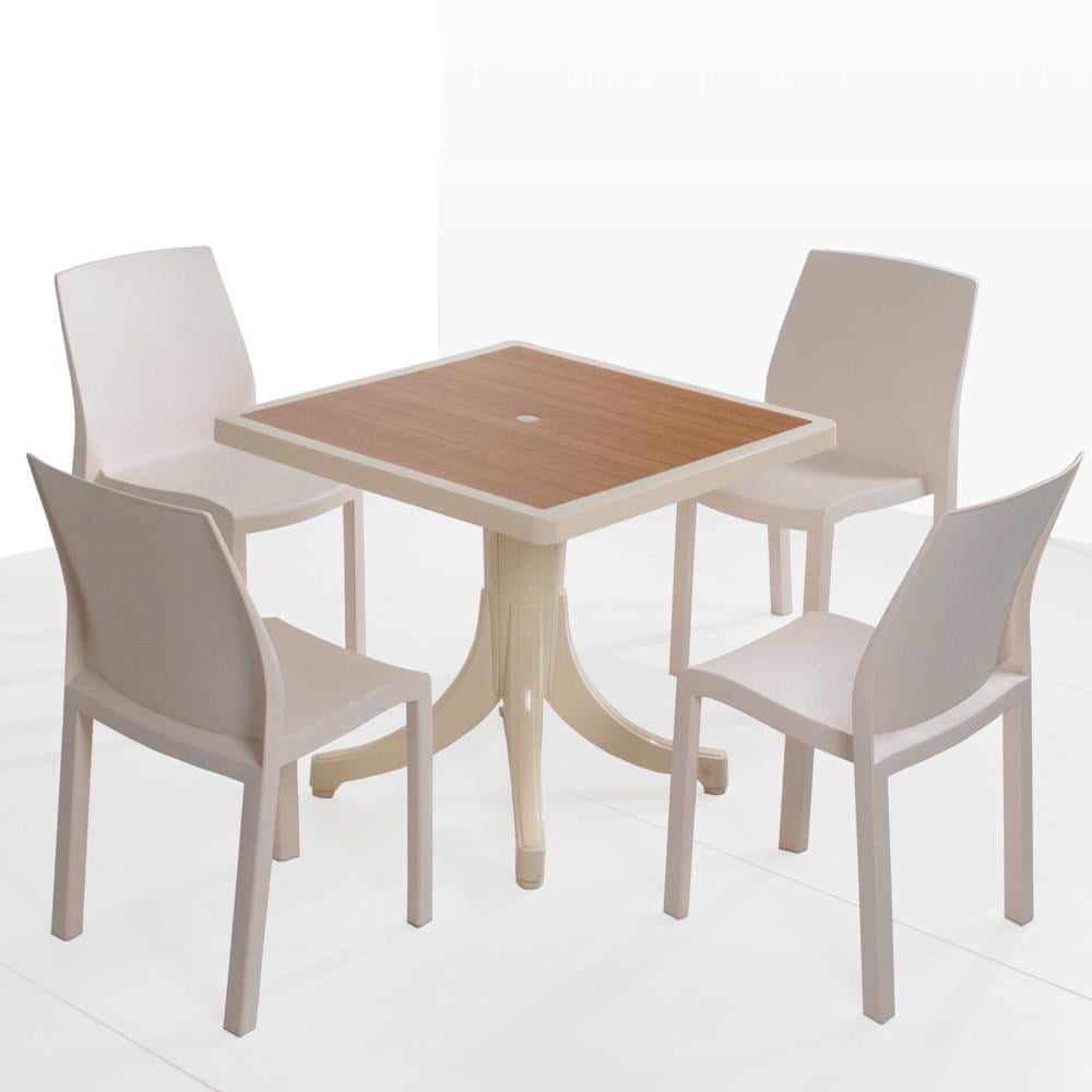 Yummy 80x80 Masa Sandalye Takımı Fildişi - 4 Kişilik Plastik Bahçe Balkon Teras Set