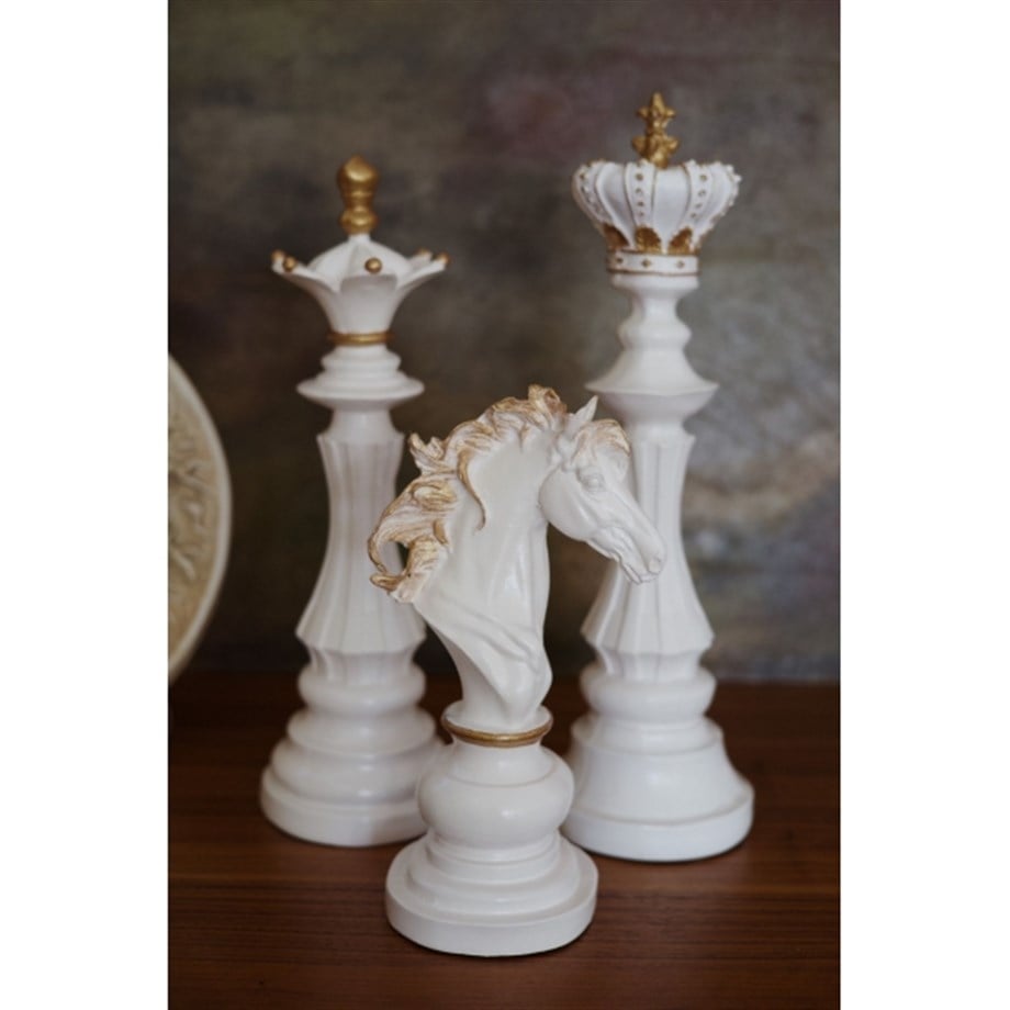 Chess Trio Üçlü Beyaz Satranç Takımı Obje