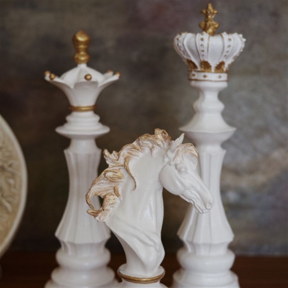 Chess Trio Üçlü Beyaz Satranç Takımı Obje