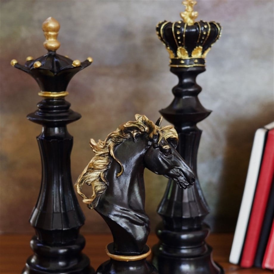 Chess Trio Üçlü Siyah Satranç Takımı Obje 