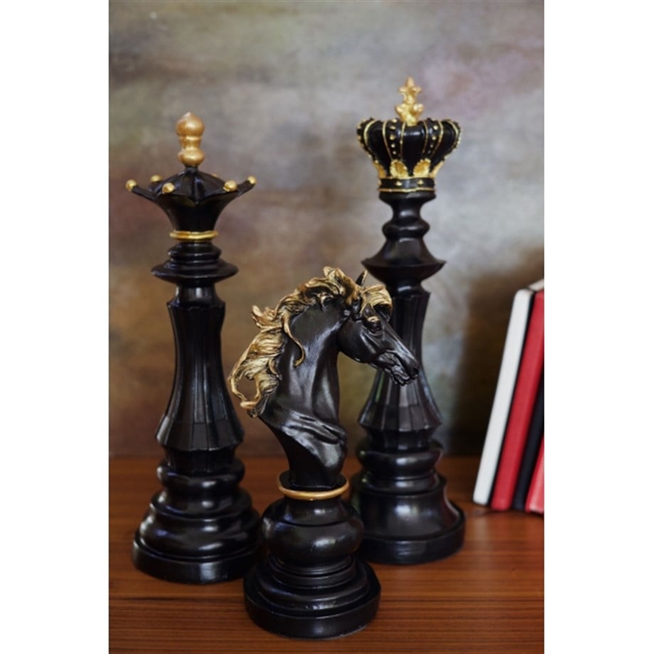 Chess Trio Üçlü Siyah Satranç Takımı Obje 