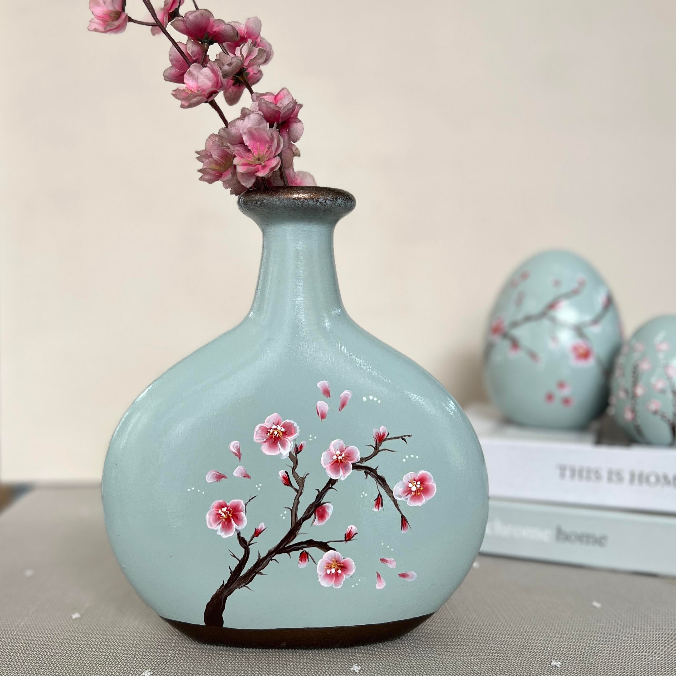 Seramik Sakura Desenli Vazo