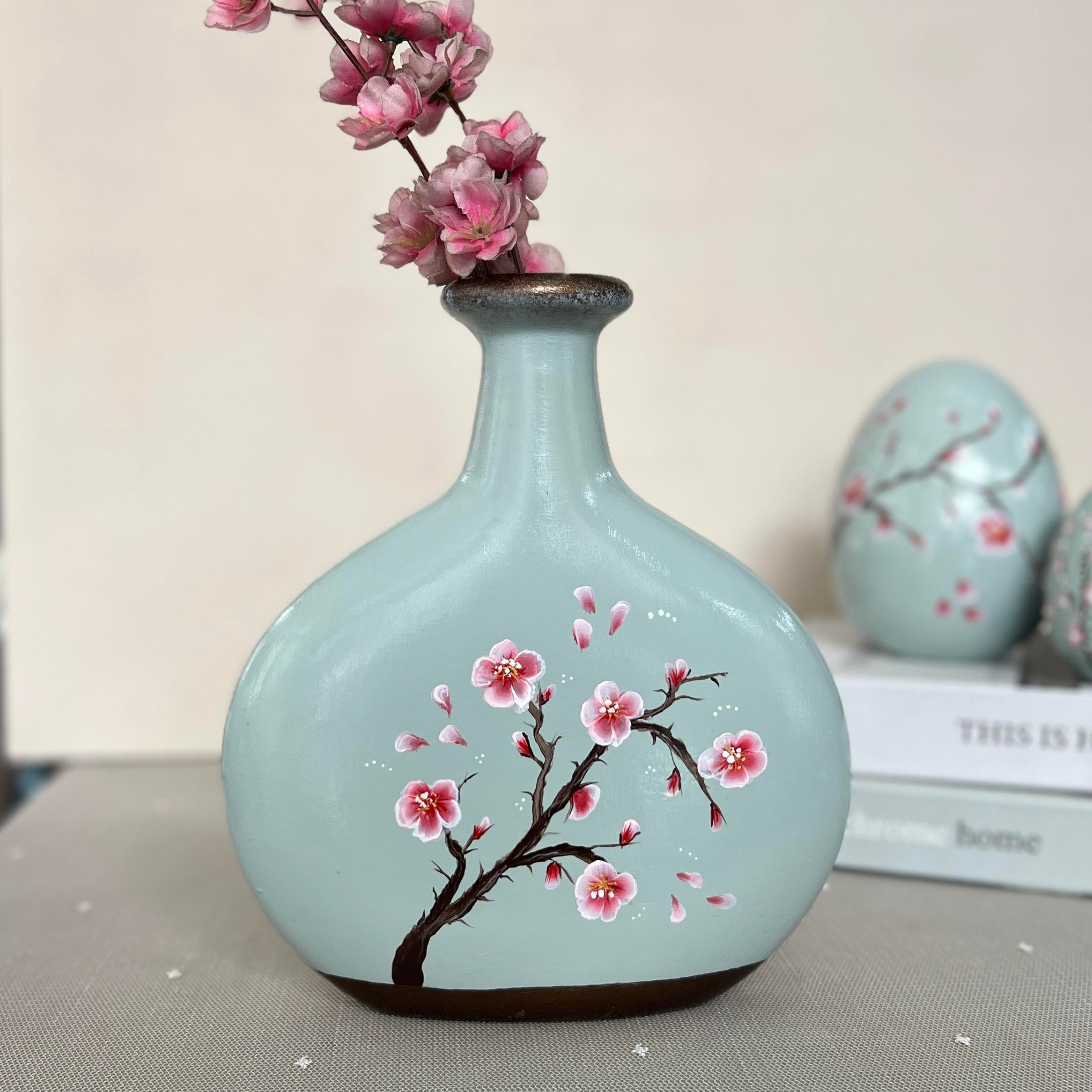Seramik Sakura Desenli Vazo