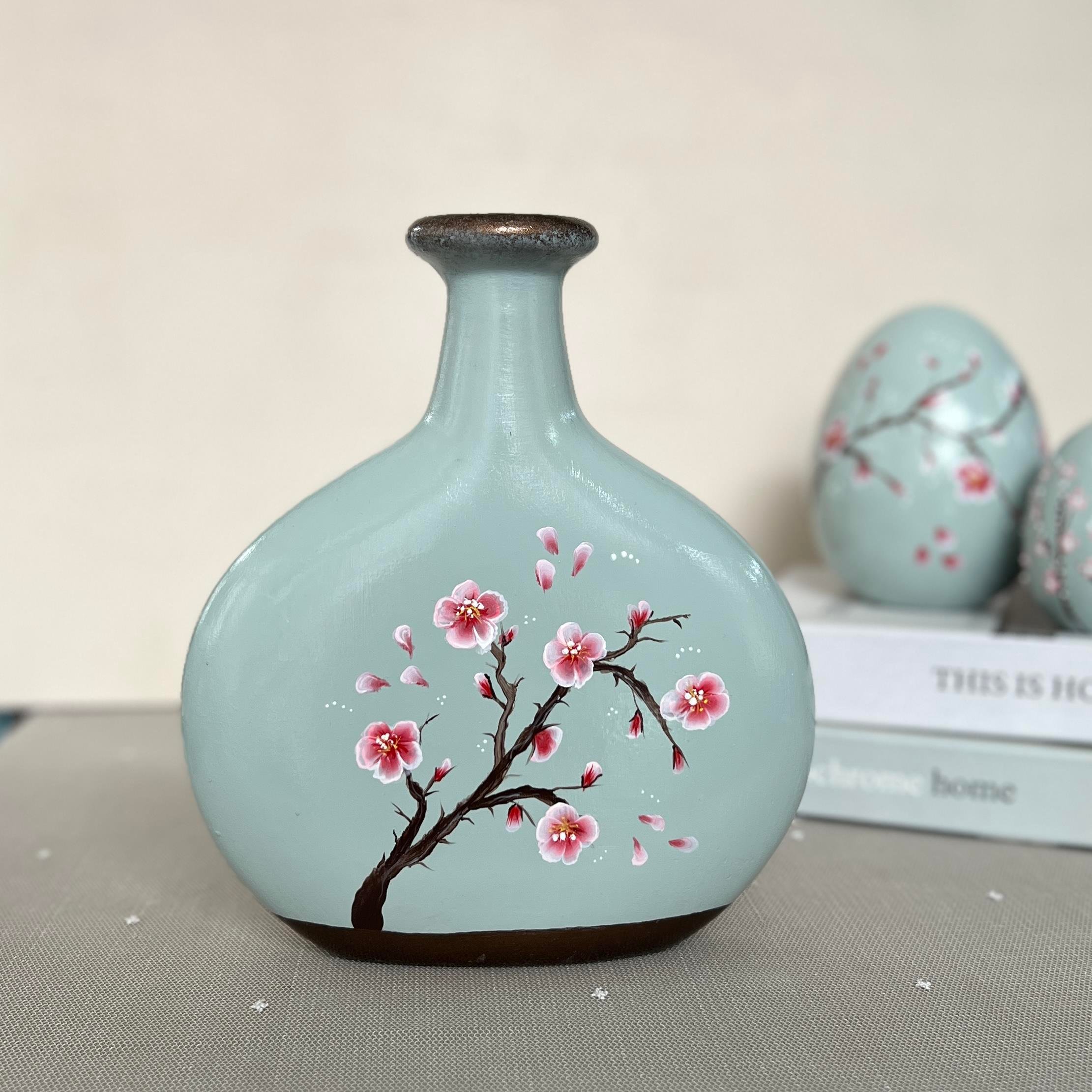 Seramik Sakura Desenli Vazo