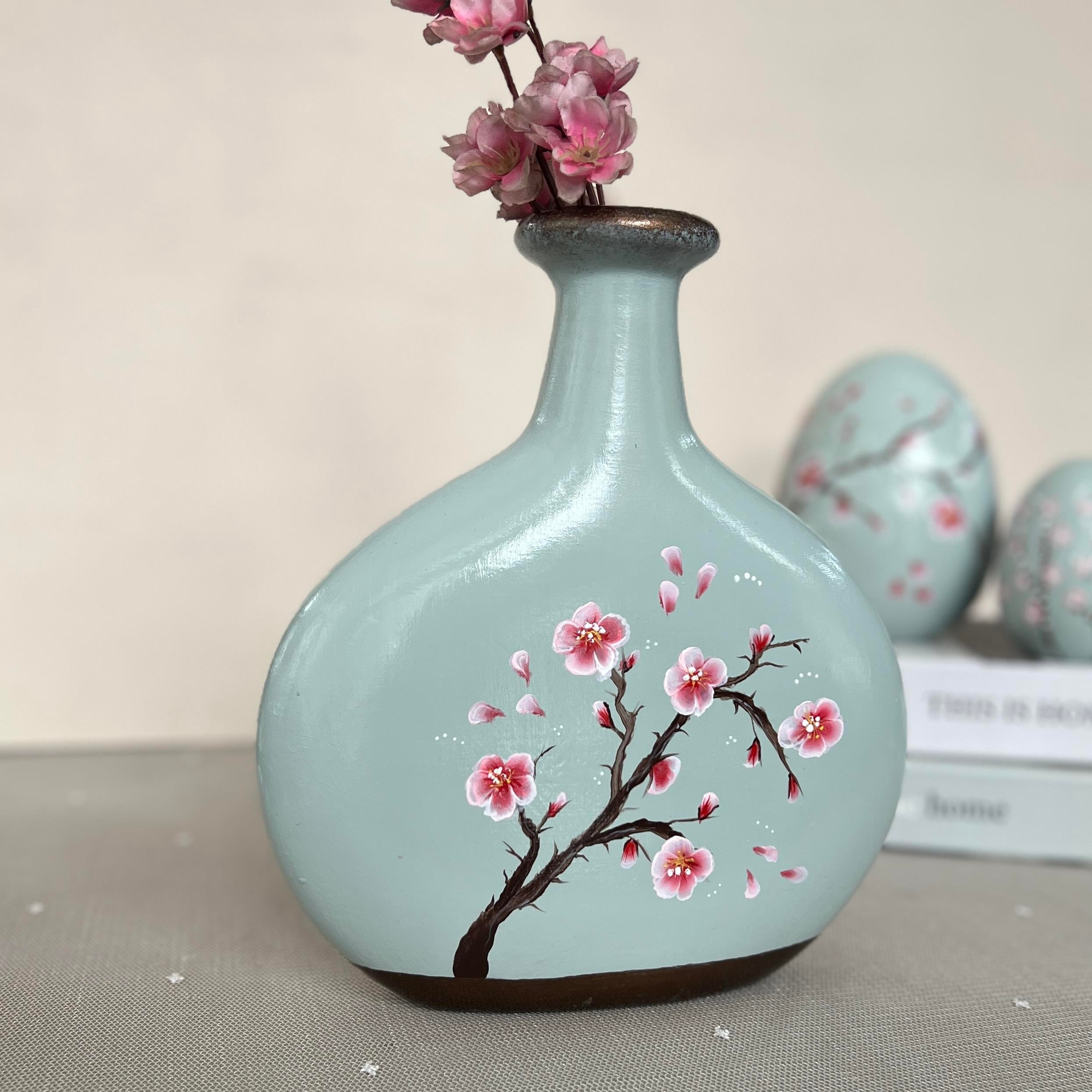 Seramik Sakura Desenli Vazo