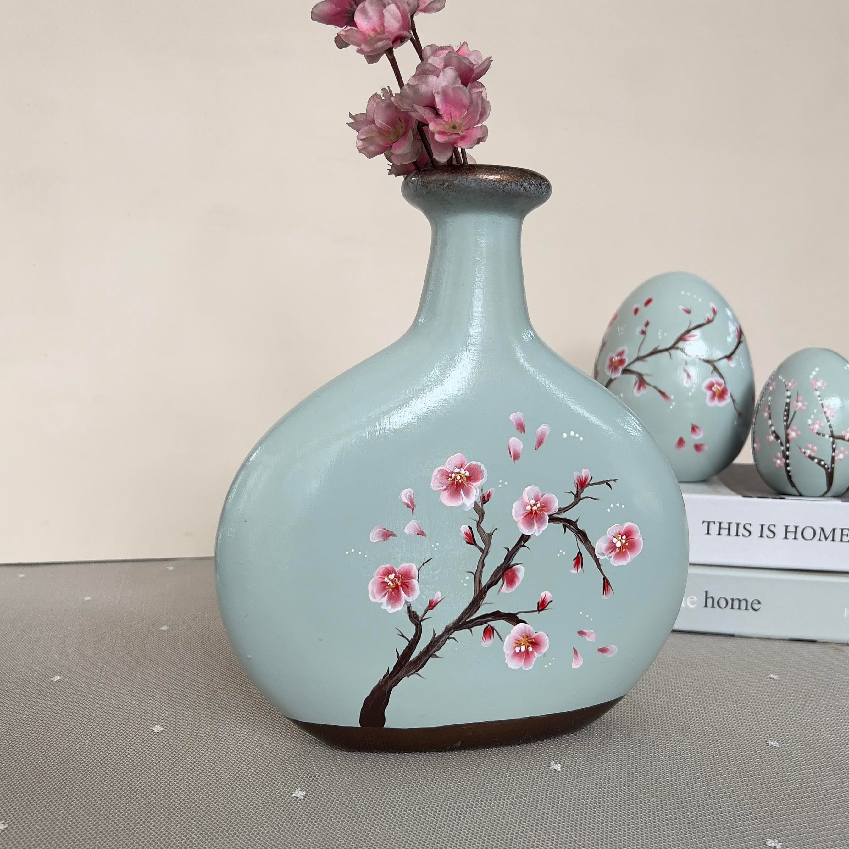 Seramik Sakura Desenli Vazo