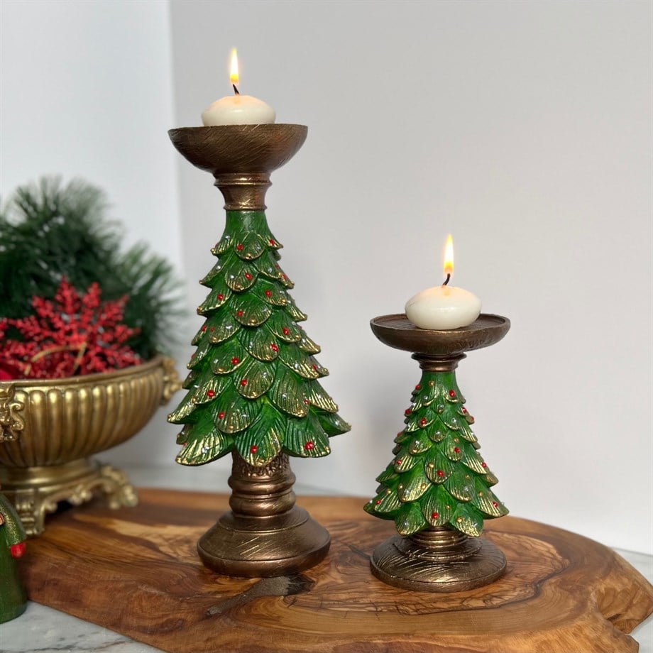 Yılbaşı Ağacı Yeşil İkili Şamdan 