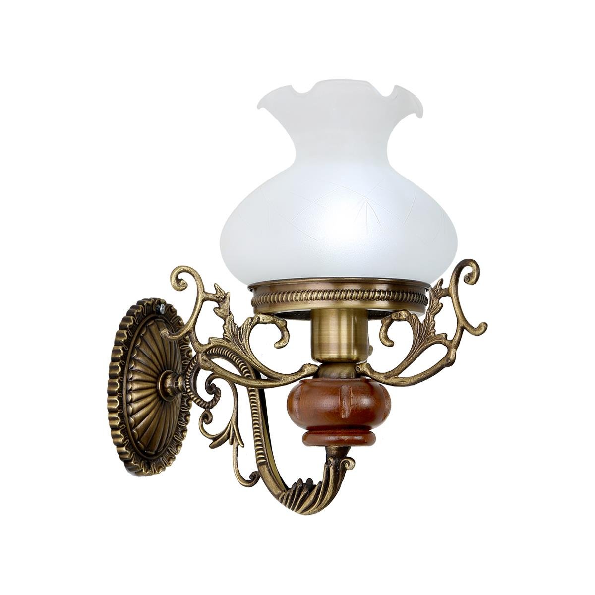 Avize Çarşısı Aladdin Eskitme Ahşap-Metal Gövde, Beyaz Camlı, Duvar Aplik BS.2009-62-09 B