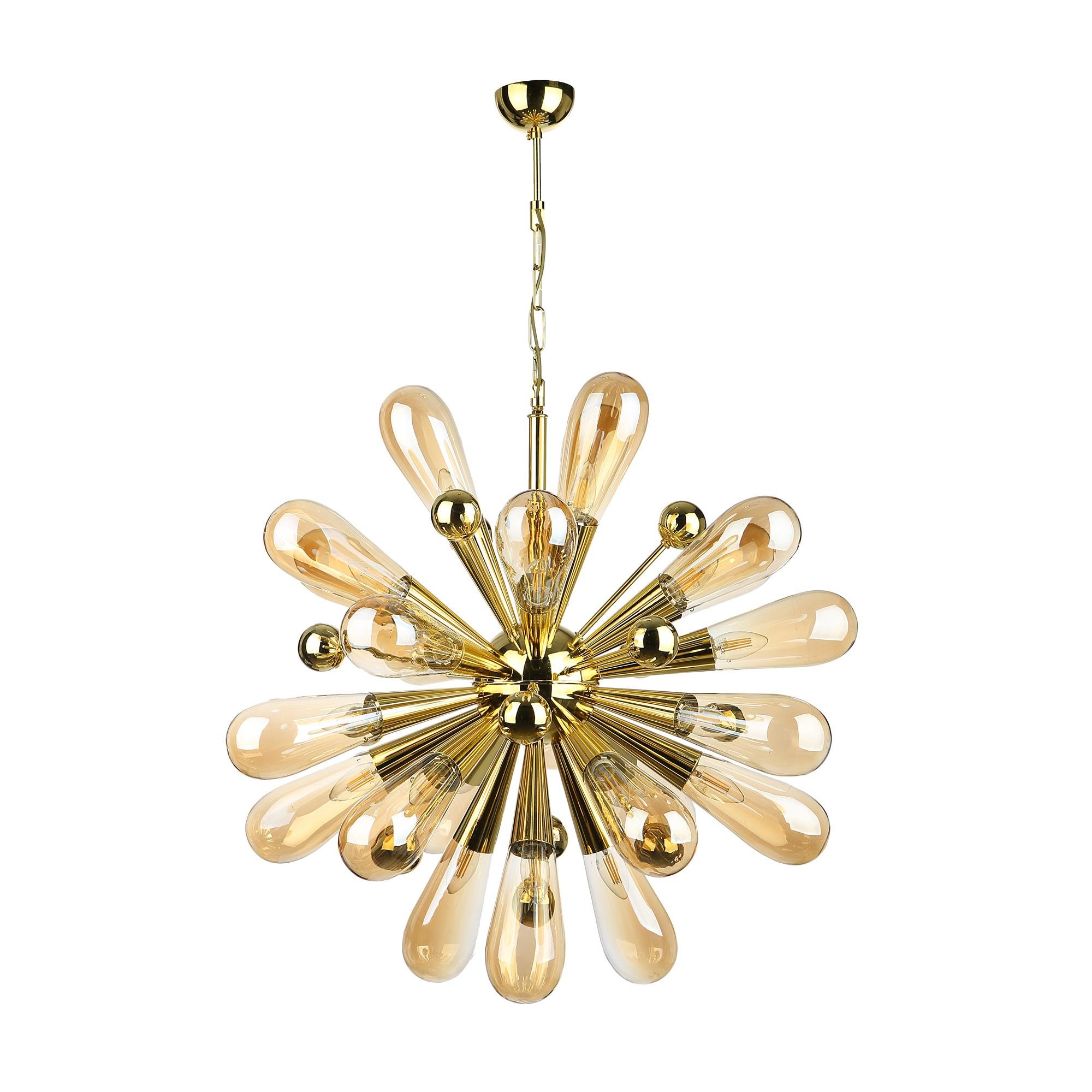 Avize Çarşısı Kirpi 24 kollu Bal rengi Ampül Camlı  Gold Sarkıt Avize, BS.7434-58-24