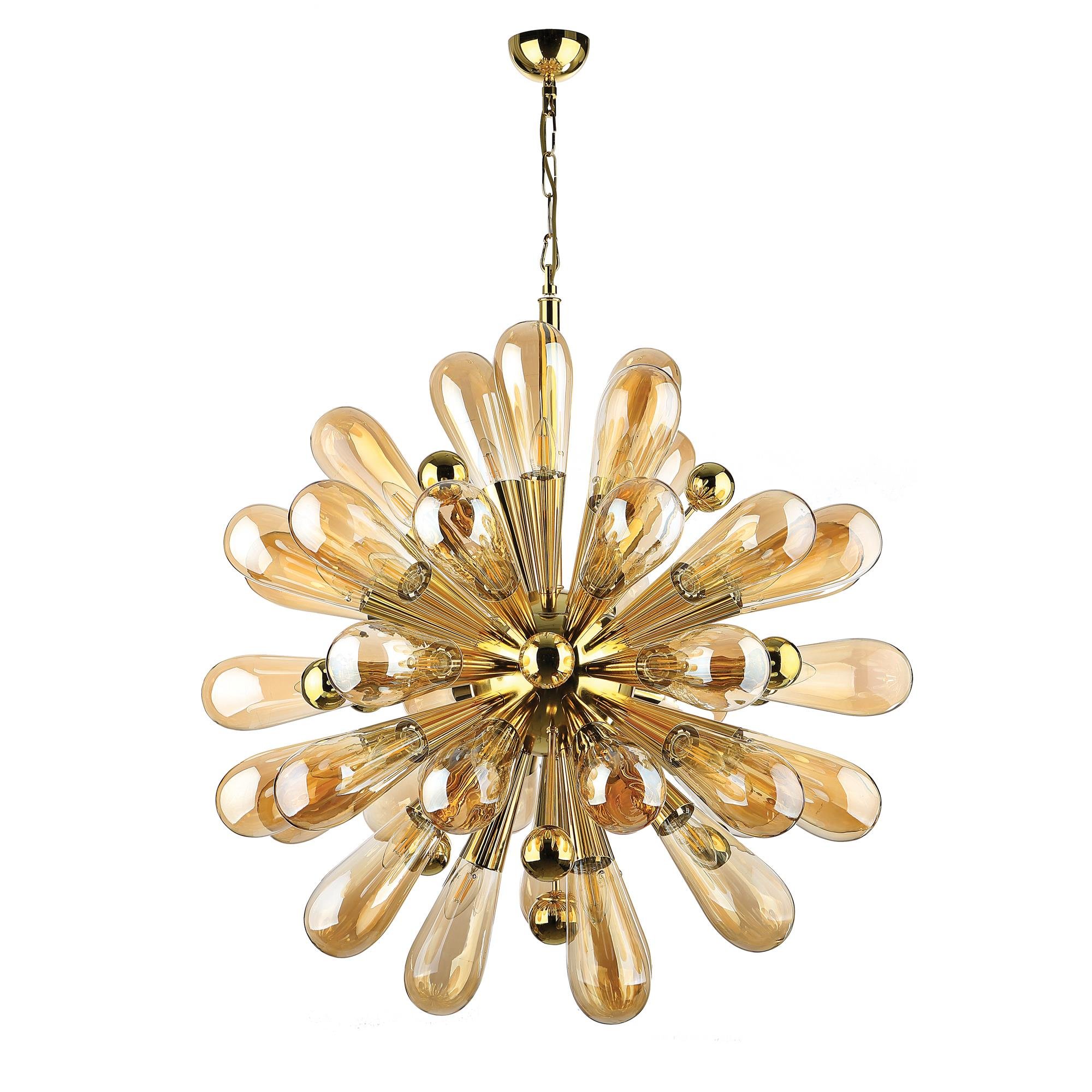 Avize Çarşısı Kirpi 42 kollu Bal rengi Ampül Camlı  Gold Sarkıt Avize, BS.7434-58-42