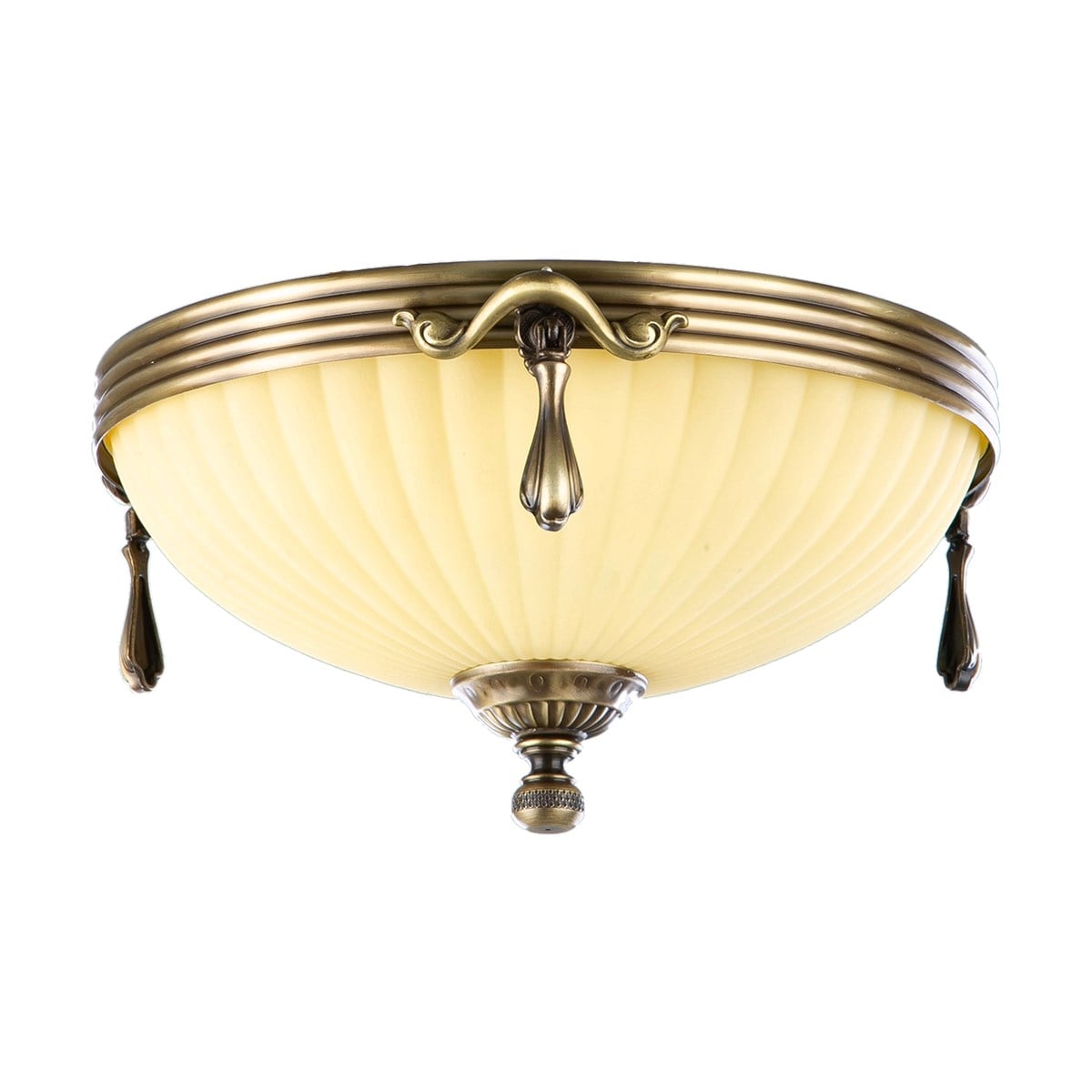 Avize Çarşısı, Royal classic Omega, Beyaz Cam Başlıklı, Eskitme Antik Renk Metal Gövde, Plafonyer Avize BS.3035-52-44C