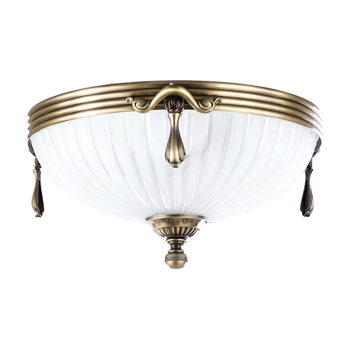 Avize Çarşısı, Royal classic Omega, Beyaz Cam Başlıklı, Eskitme Antik Renk Metal Gövde, Plafonyer Avize BS.3035-52-44K