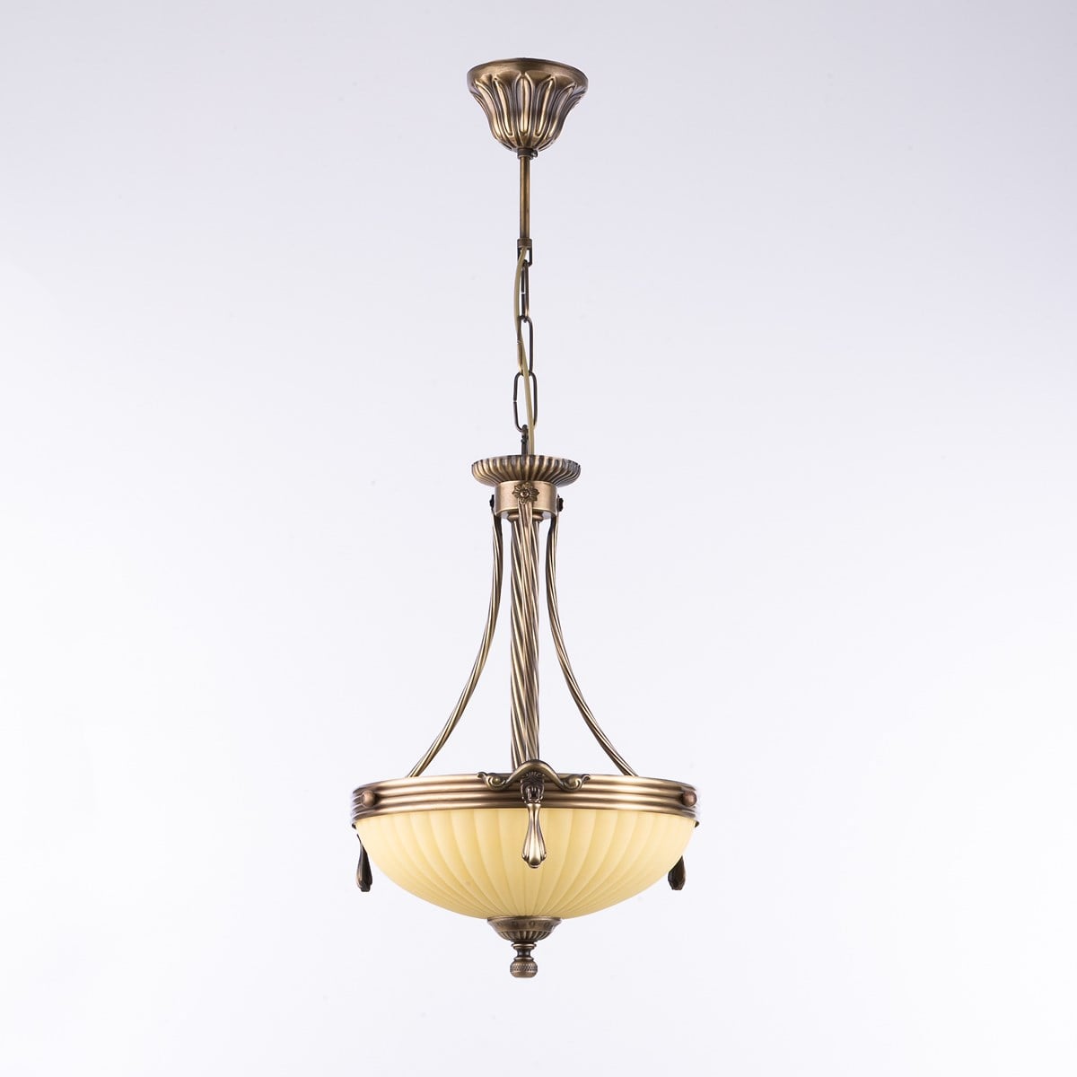 Avize Çarşısı, Royal Classic Omega Tekli Ananas Renkli Cam Başlıklı, Eskitme Antik Renk Metal Gövde, Sarkıt Avize BS.3035-52-01C