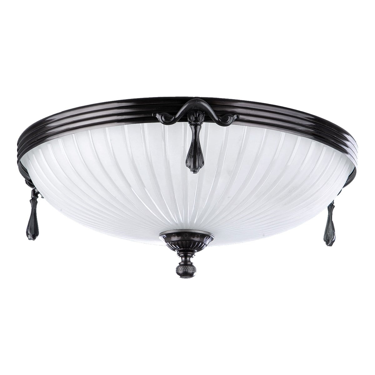 Avize Çarşısı, Royal Classic Omega Tekli Beyaz Cam Başlıklı, Platin Renk Metal Gövde, Plafonyer Avize BS.3035-54-45 P