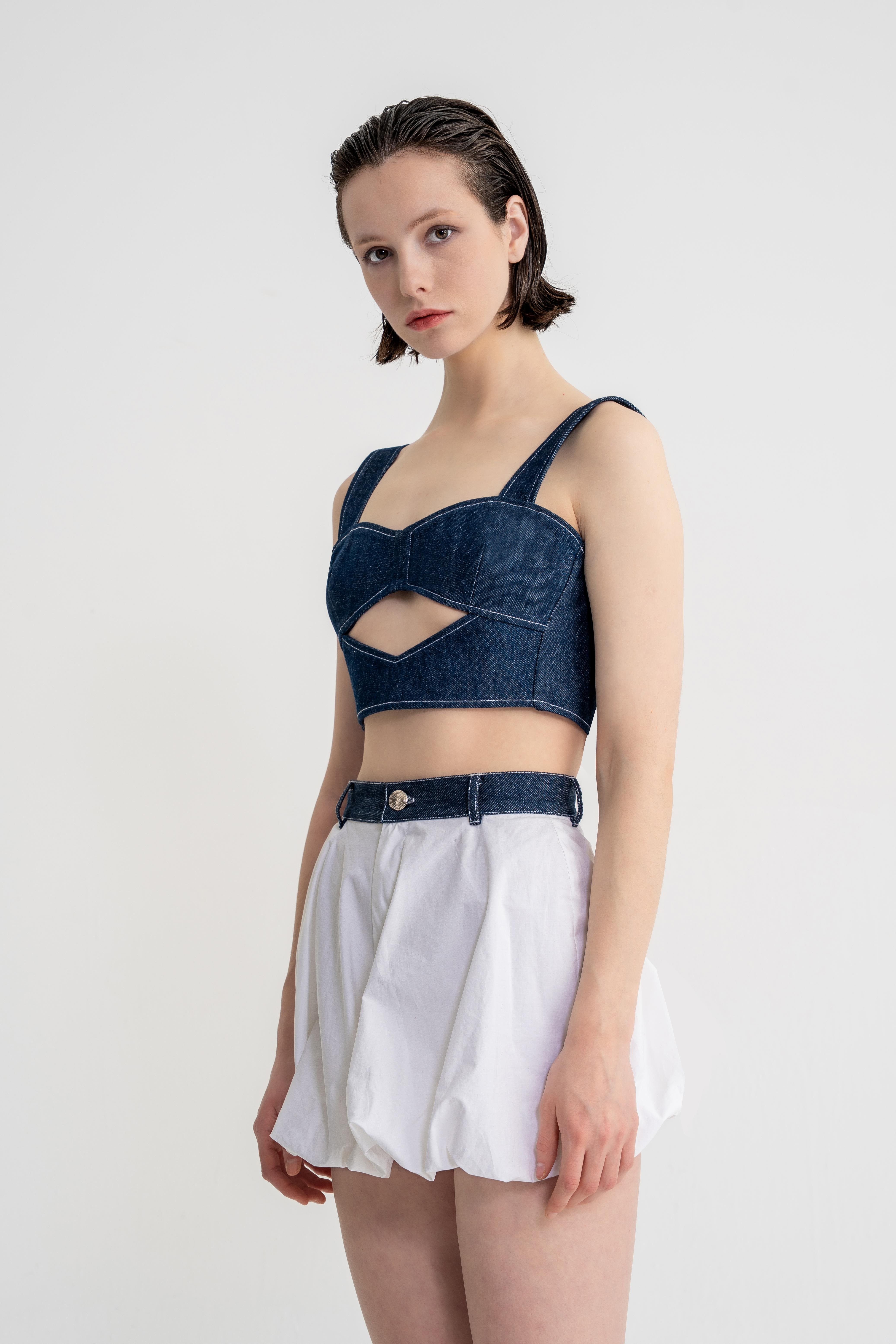 denim corset balloon skirt set