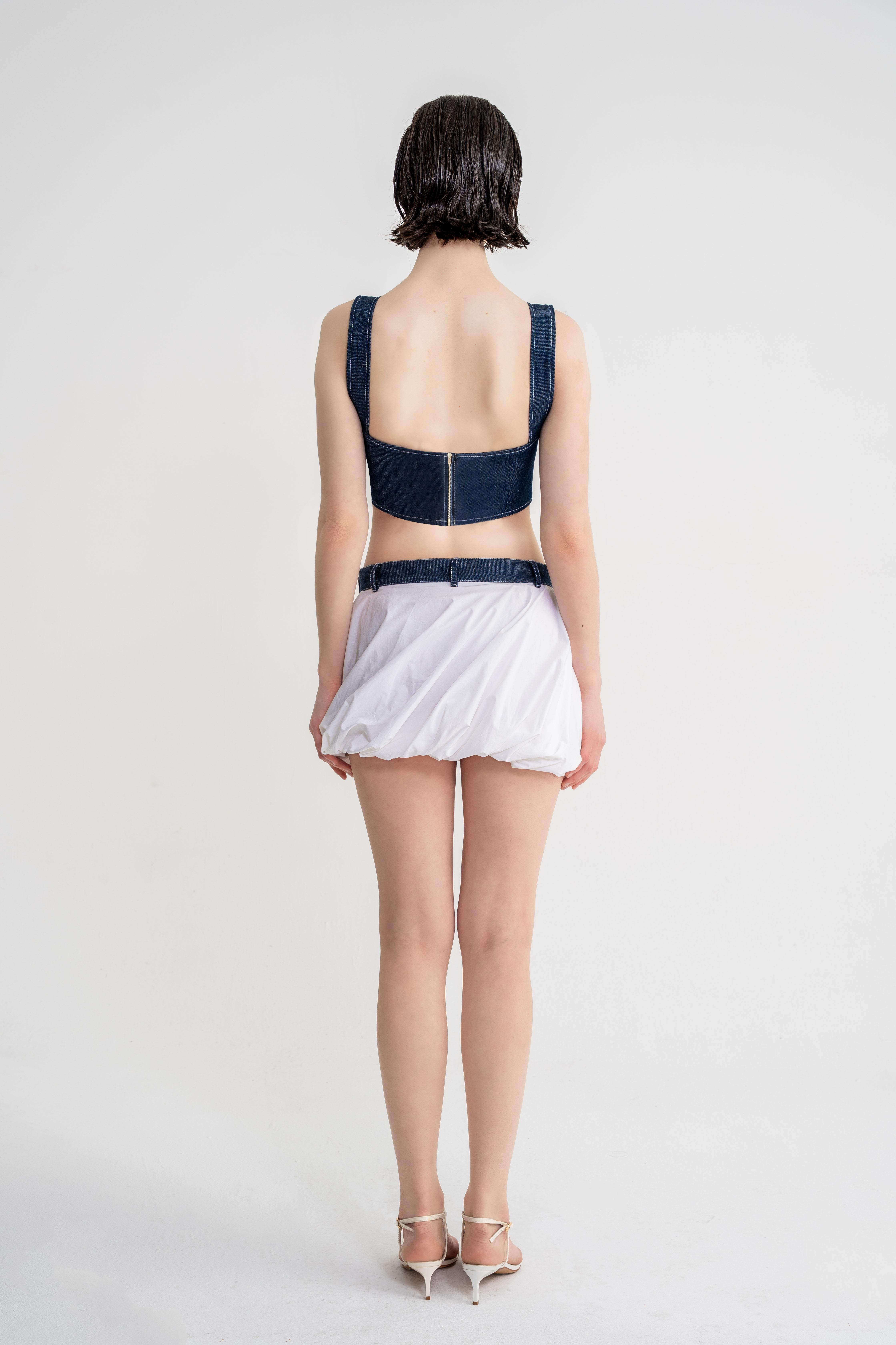 denim corset balloon skirt set