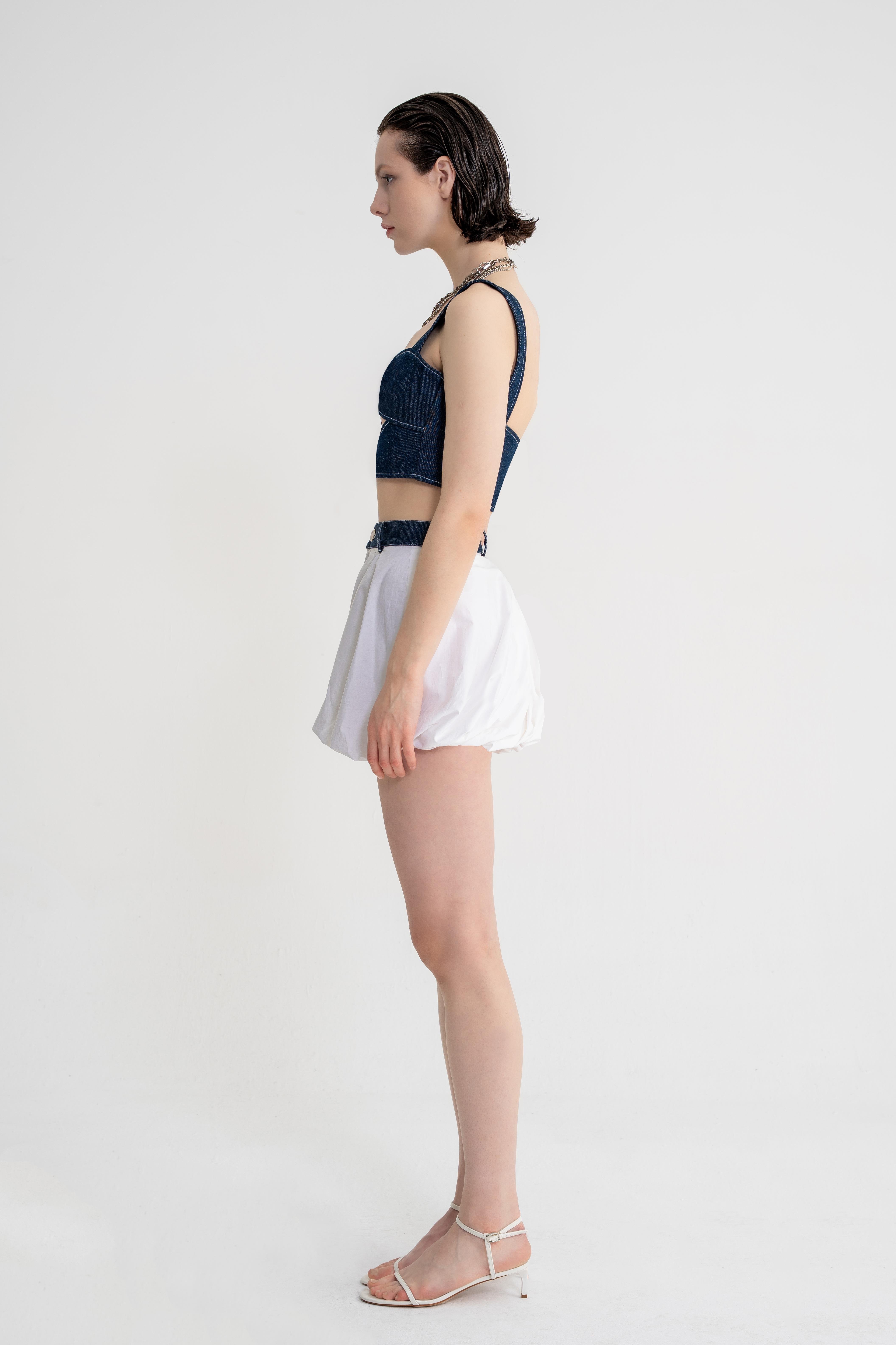 denim corset balloon skirt set