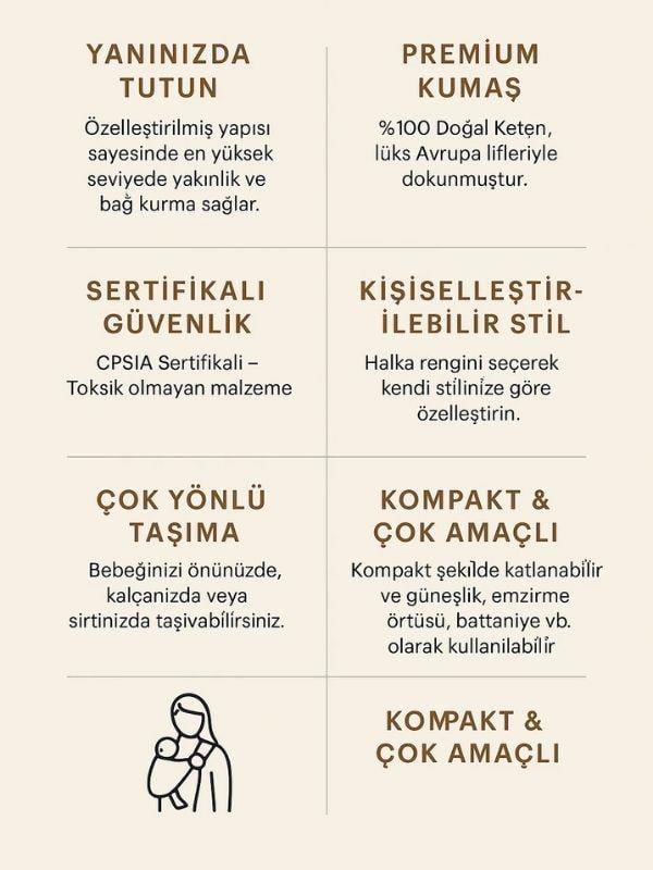 %100 Doğal Müslin Halka Sling Bebek Taşıyıcı 60X200 Mother Baby