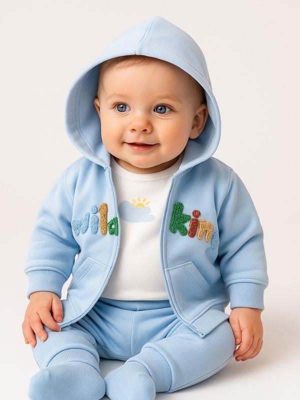 3’lü Organik Bebek Kapüşonlu Eşofman Takımı