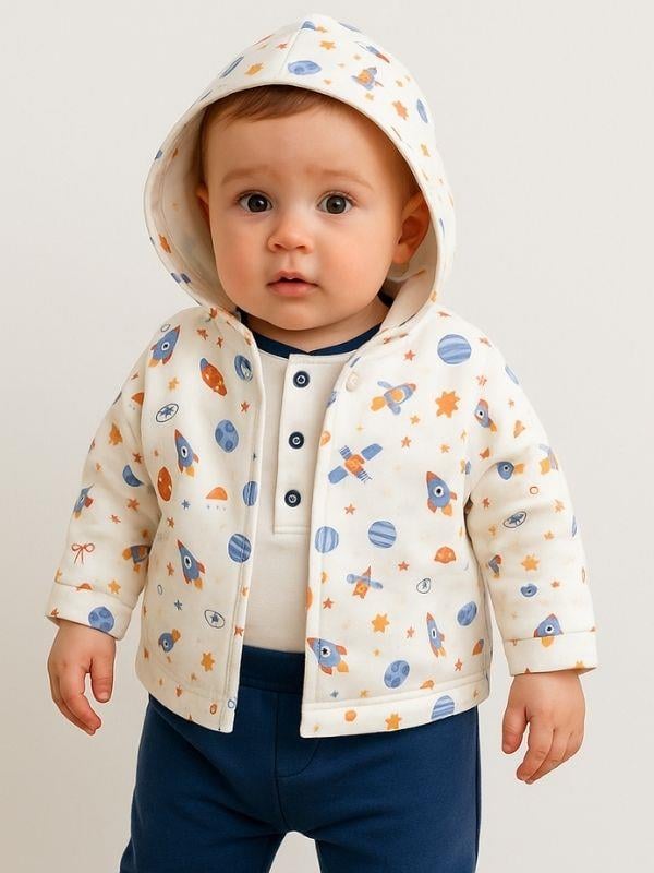 3’lü Organik Uzay Desenli Bebek Eşofman Takımı